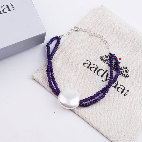 Purple Jade & Coin Pearl Bracelet