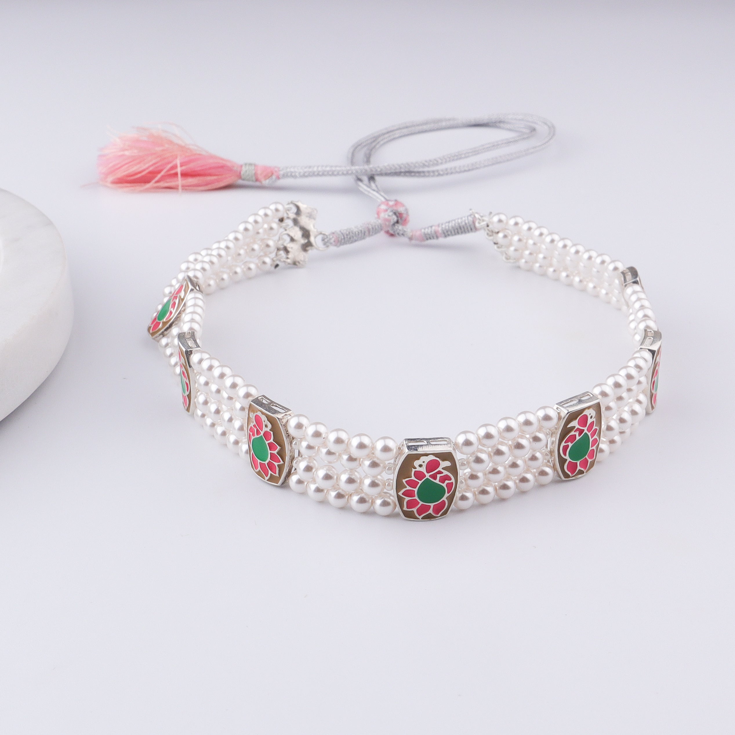 Peacock & Pearl Silver Choker