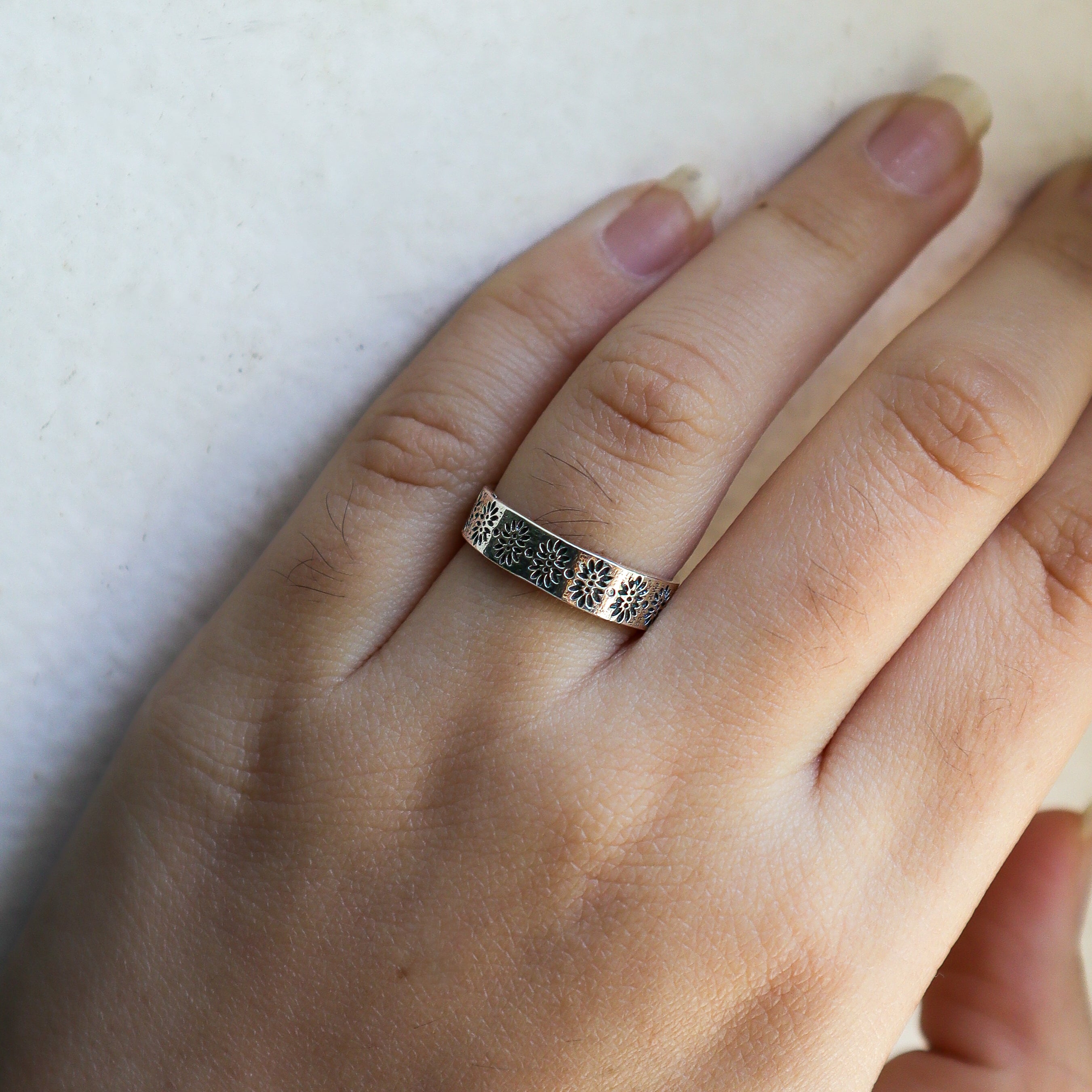 Carved Band Silver Ring