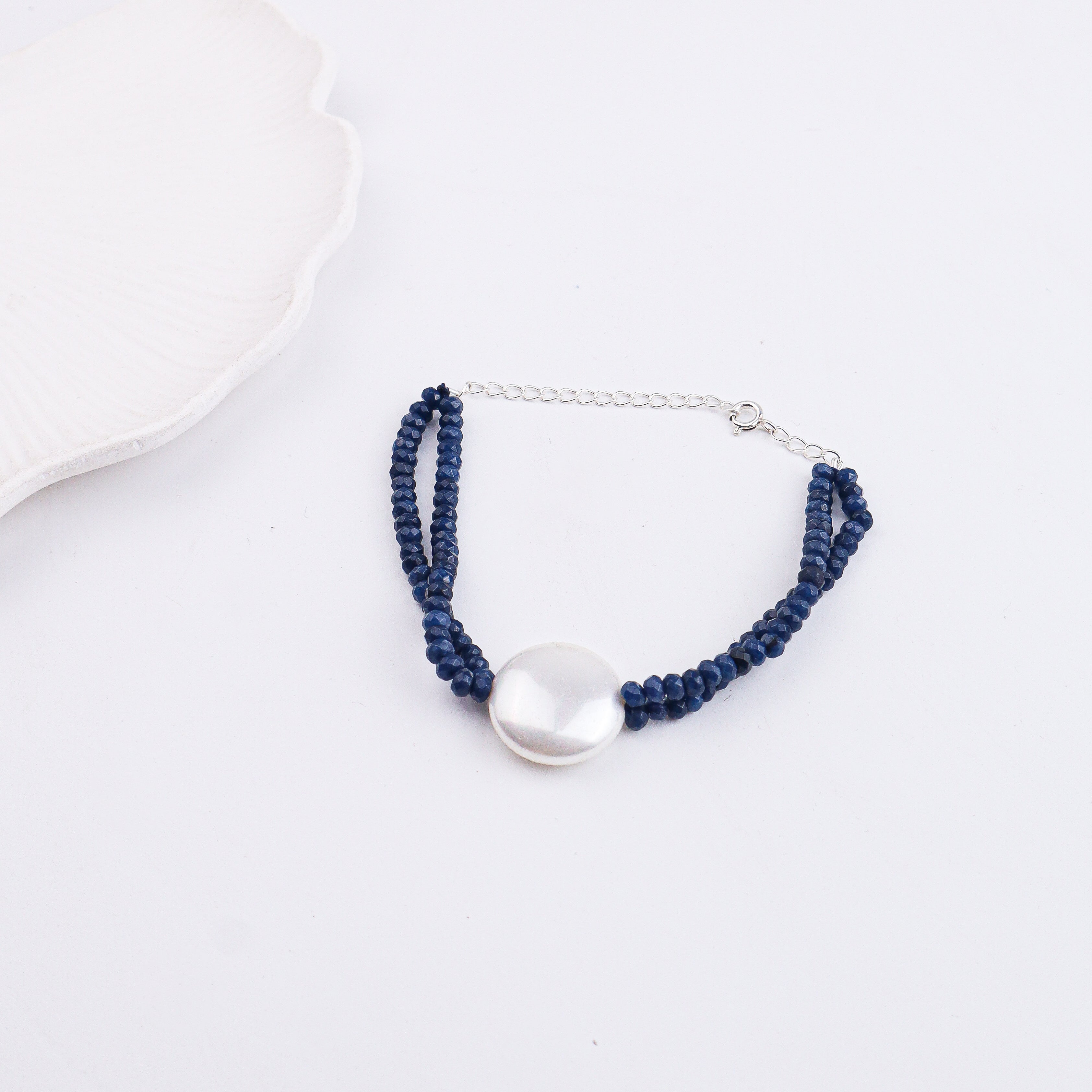 Blue Jade & Coin Pearl Bracelet