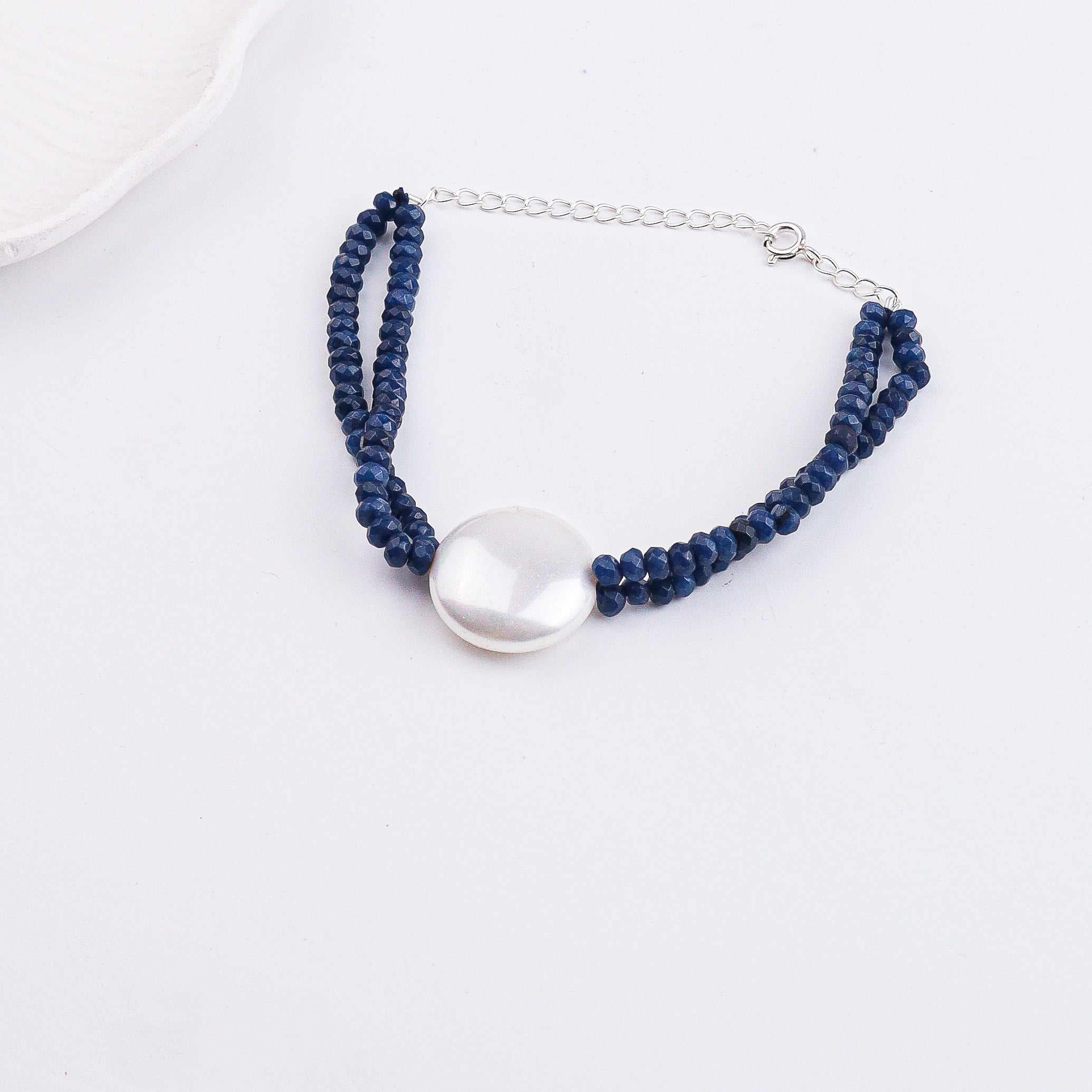 Blue Jade & Coin Pearl Bracelet