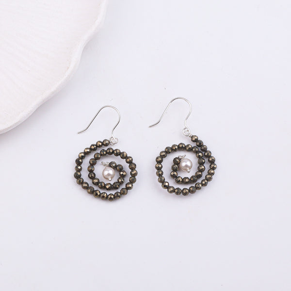 Pyrite & Pearl Silver Earrings (Project Handmade)