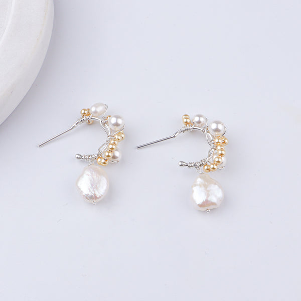 Baroque, Golden & Freshwater Pearl Hoops (Project Handmade)