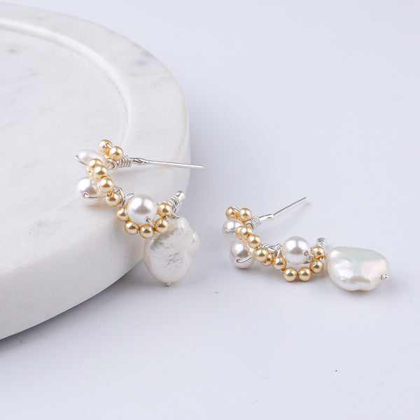 Baroque, Golden & Freshwater Pearl Hoops (Project Handmade)