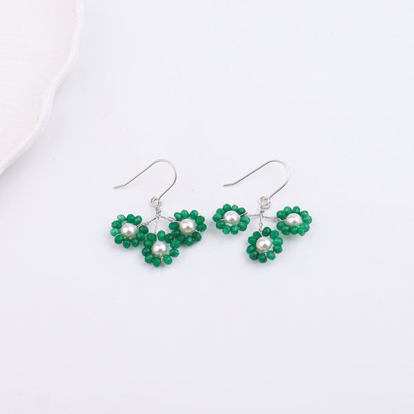 Green Jade & Pearl Silver Earrings (Project Handmade)