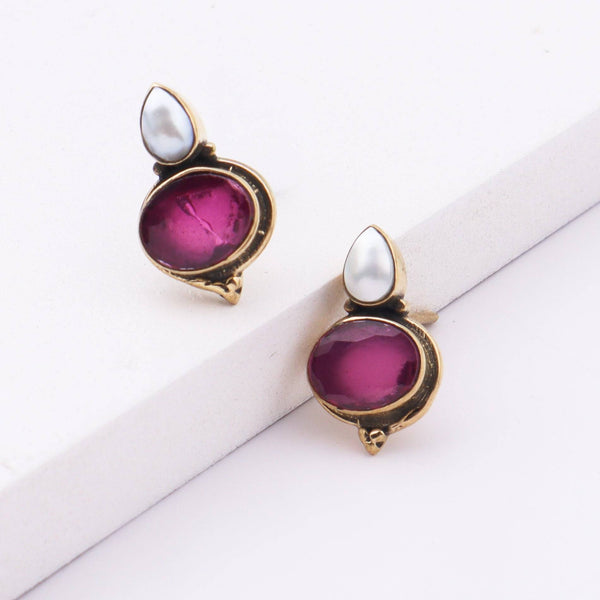 Detailed view of Brass Fashion Earrings highlighting intricate motifs, textured surface, and refined brass finish