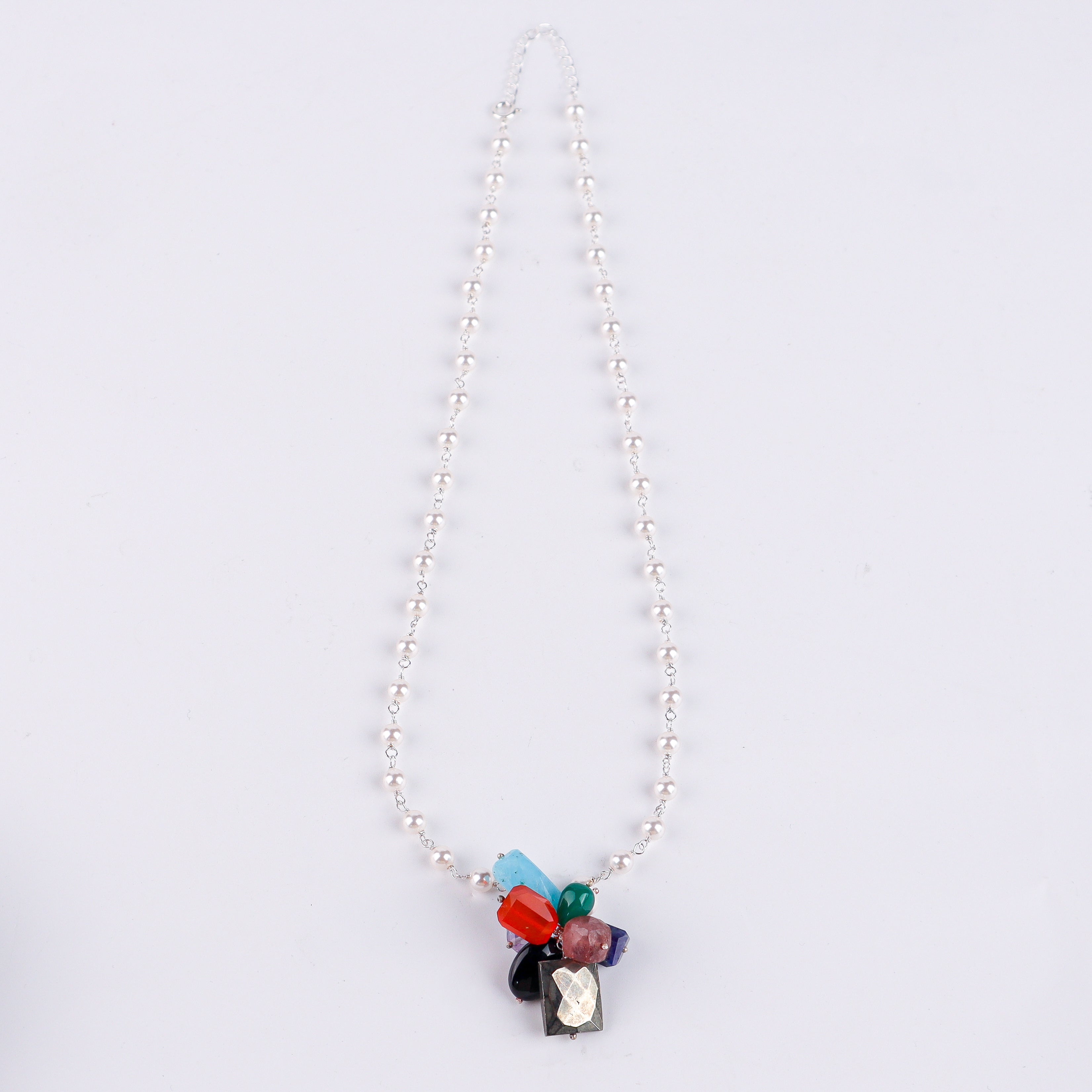 Multicolour stone bunch necklace with pearl ganthan