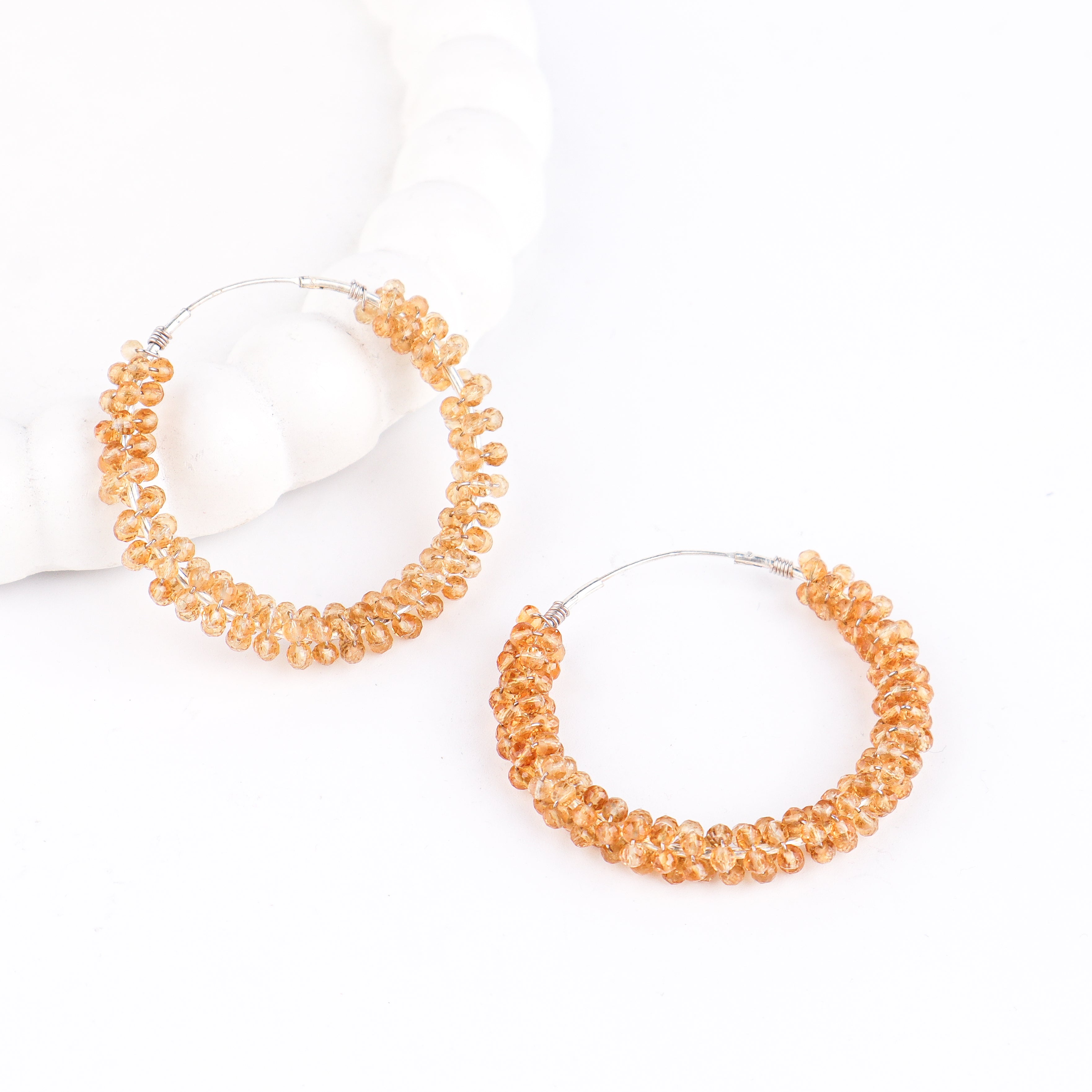Silver Citrine Hoops