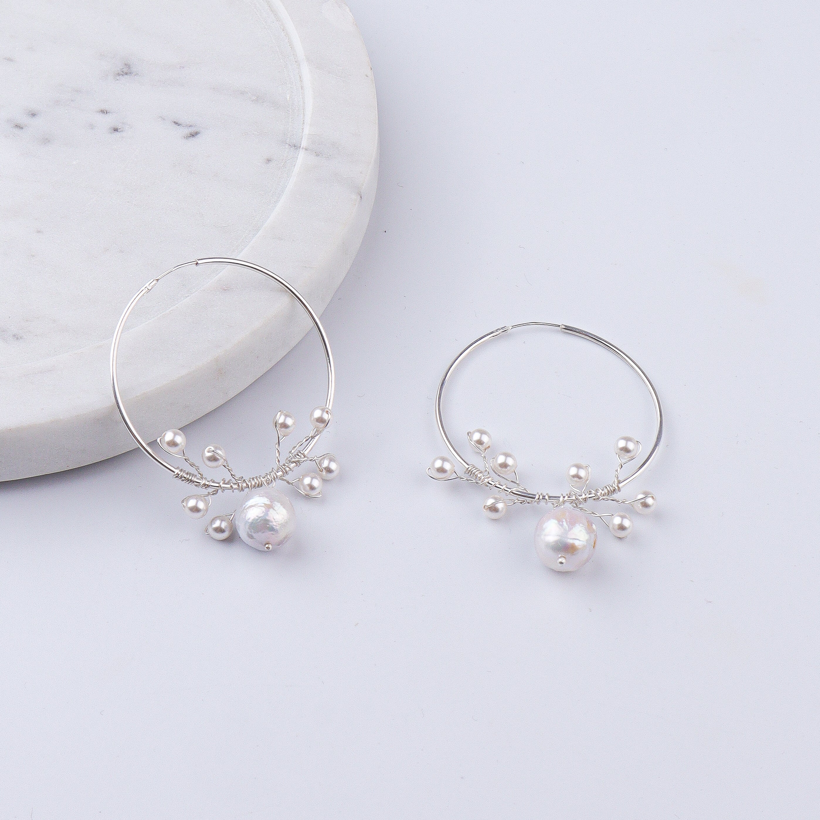 Baroque & White Pearl Hoops (Project Handmade)