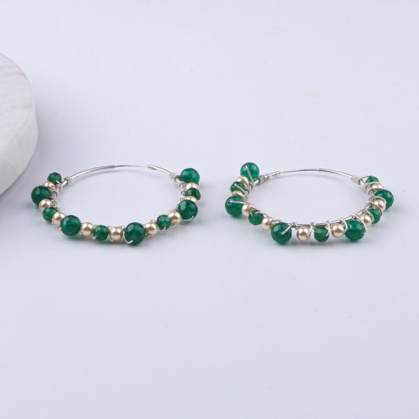 Green Onyx & Golden Pearl Wrap Hoops (Project Handmade)