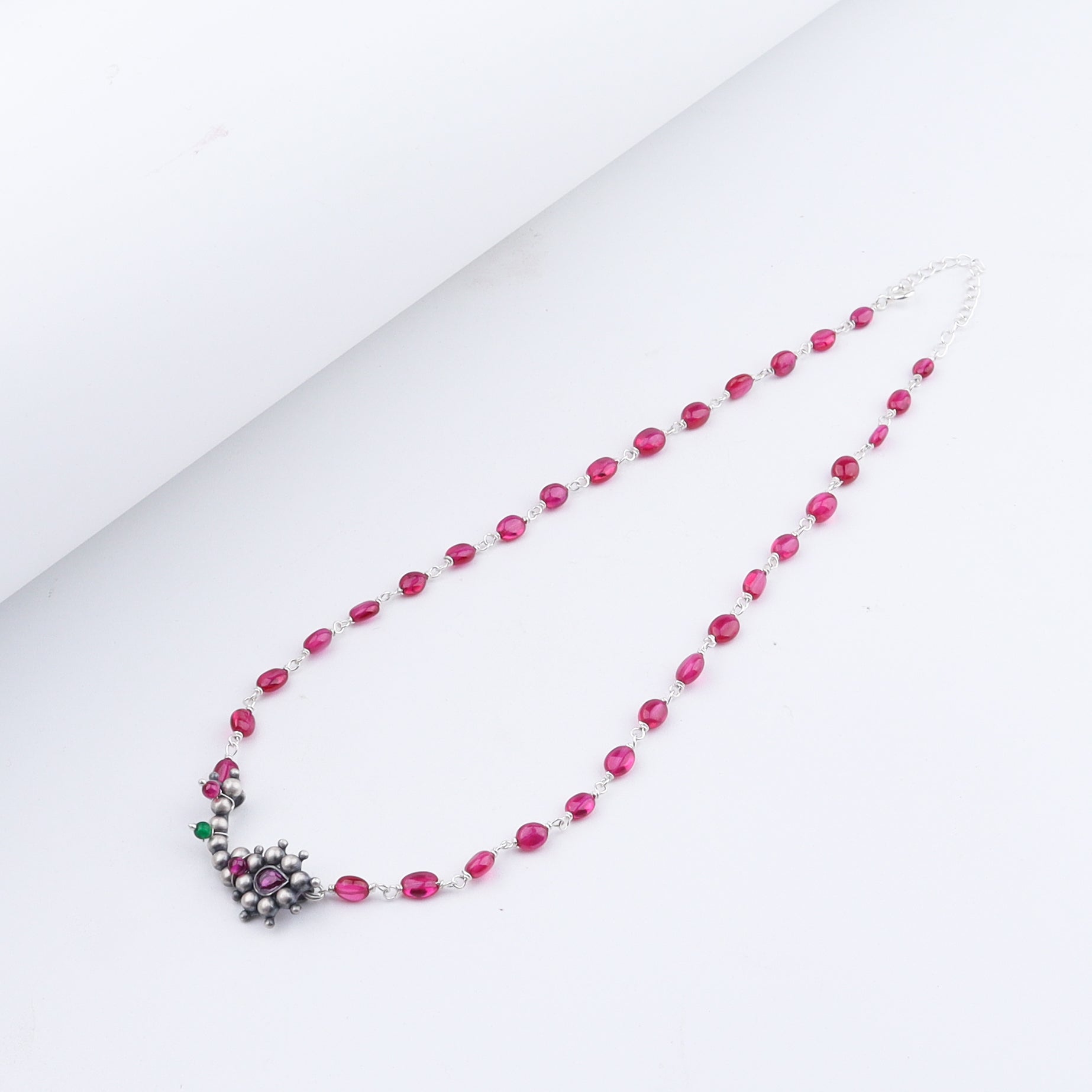 Silver Nath Motif Necklace with Ruby Stones