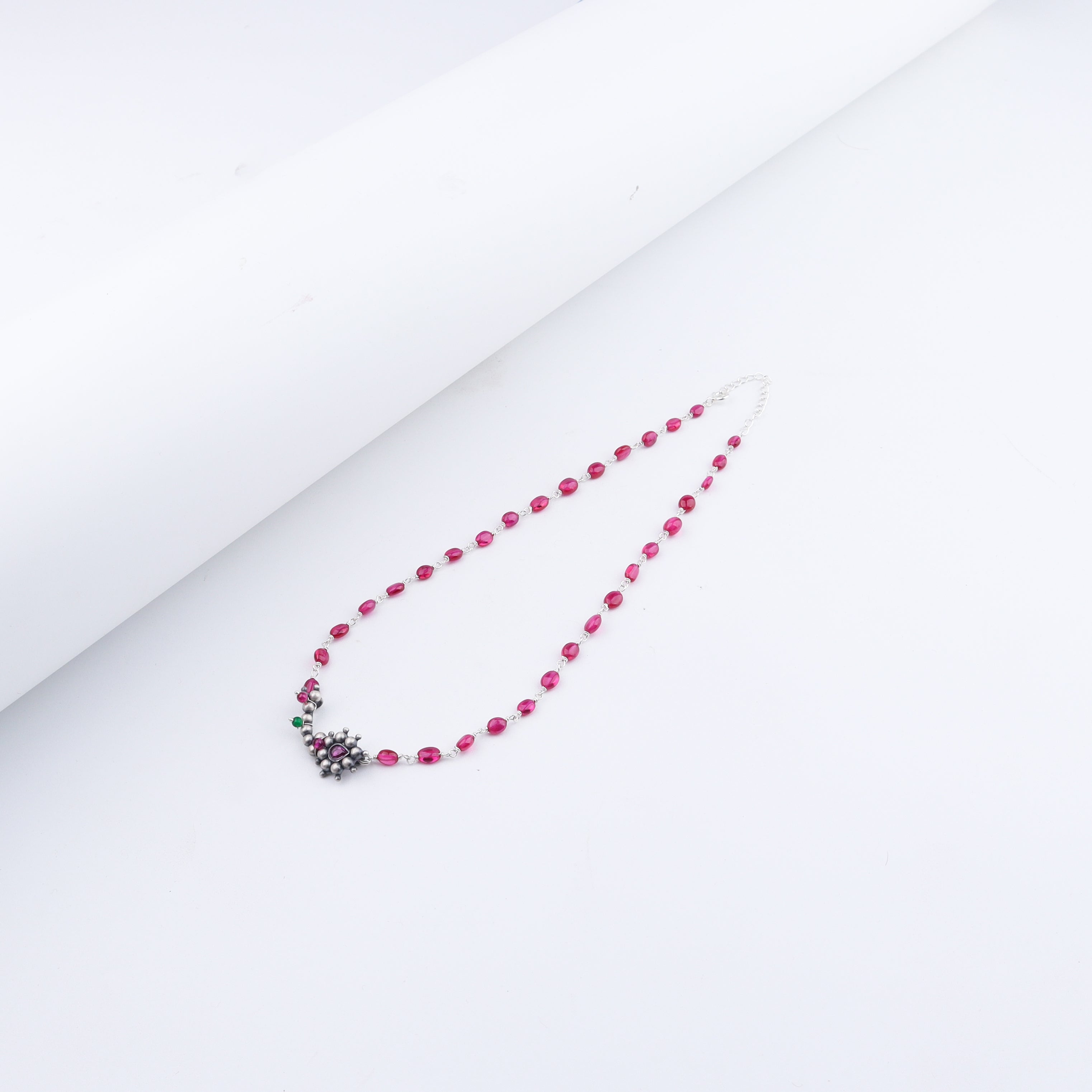 Silver Nath Motif Necklace with Ruby Stones