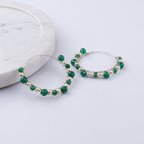 Green Onyx & Golden Pearl Wrap Hoops (Project Handmade)