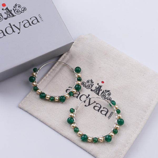 Green Onyx & Golden Pearl Wrap Hoops (Project Handmade)