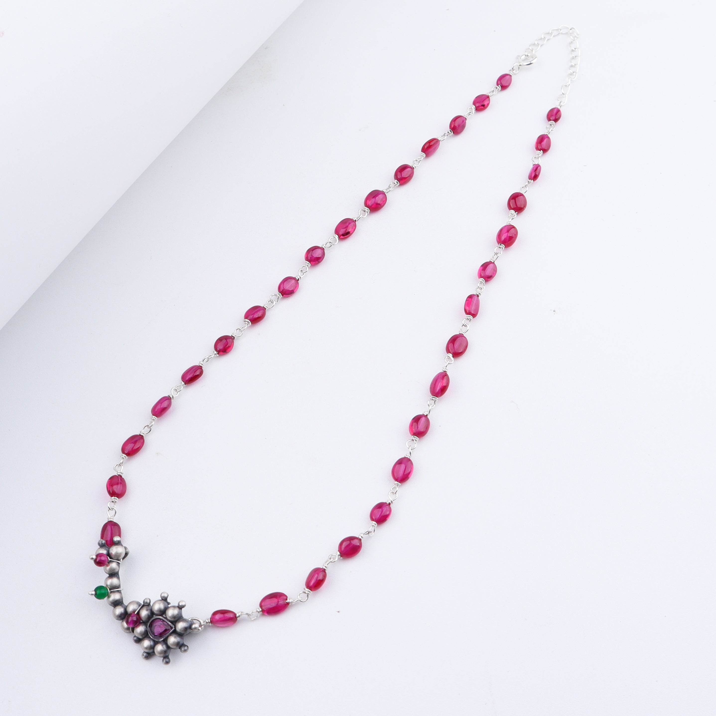 Silver Nath Motif Necklace with Ruby Stones