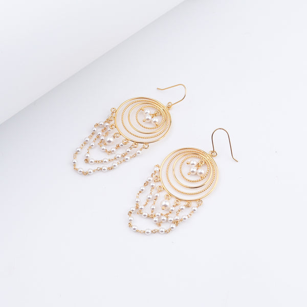 Gold plated pearl chandbali earrings with cascading pearls
