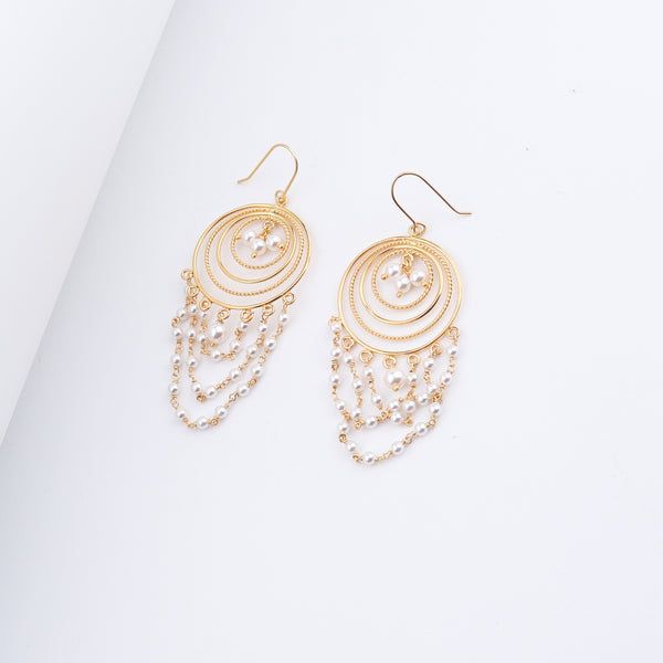 Gold plated pearl chandbali earrings with cascading pearls