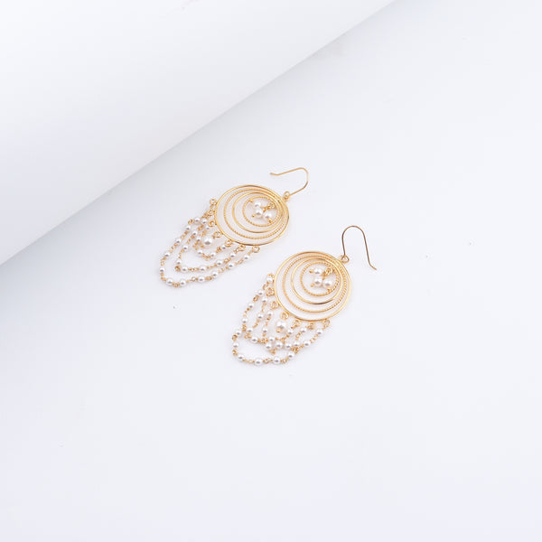 Gold layered pearl chandbali earrings with pearl dangles