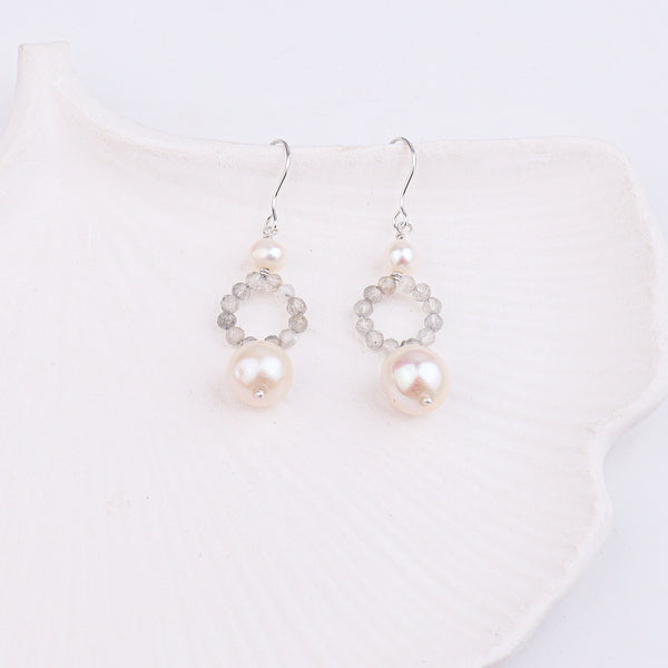 Freshwater Pearl & Labradorite Silver Earrings (Project Handmade)
