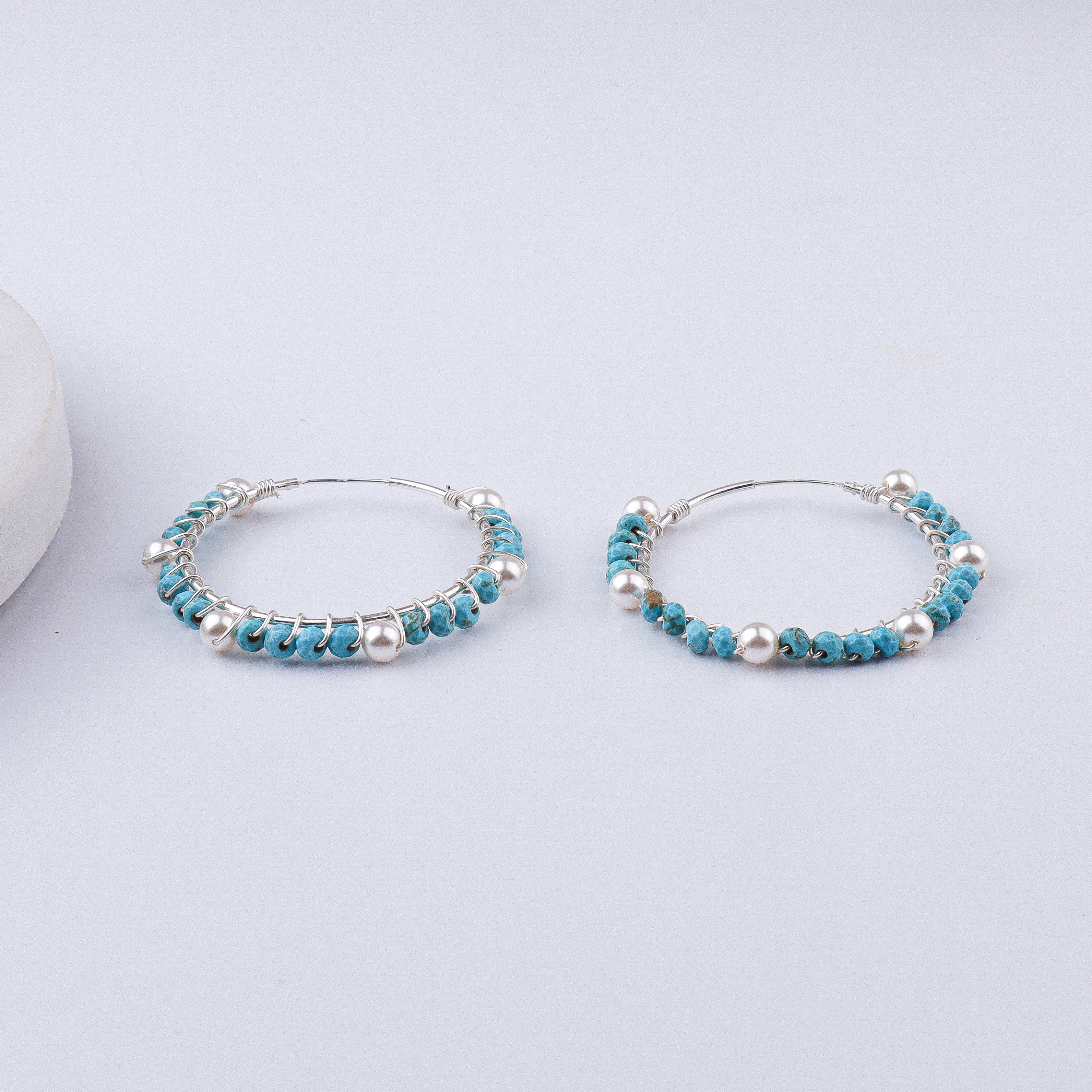 Turquoise & Pearl Hoops (Project Handmade)