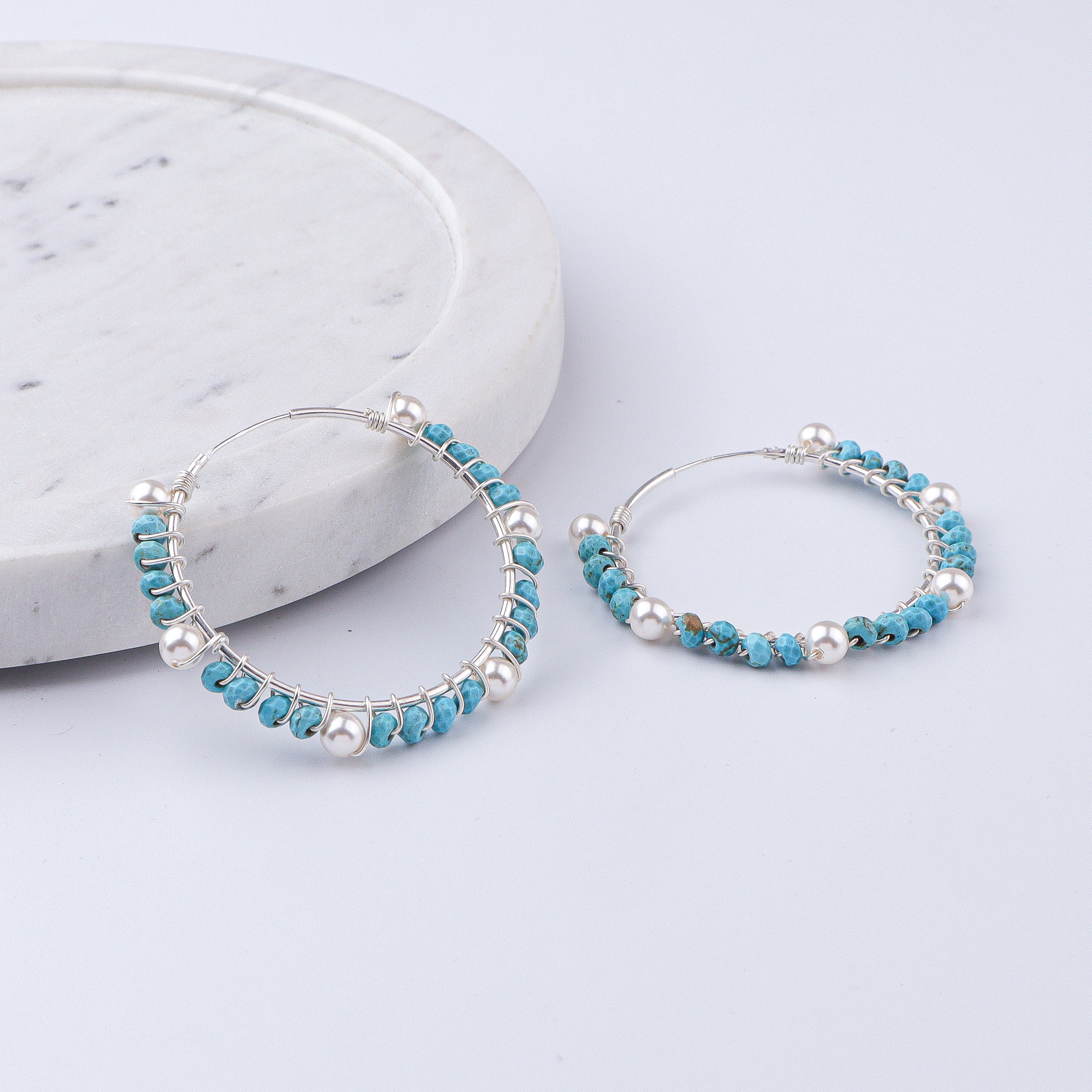 Turquoise & Pearl Hoops (Project Handmade)