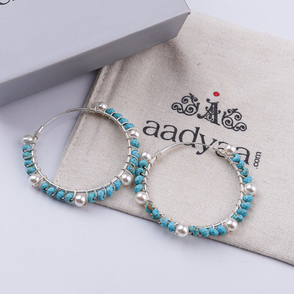 Turquoise & Pearl Hoops (Project Handmade)