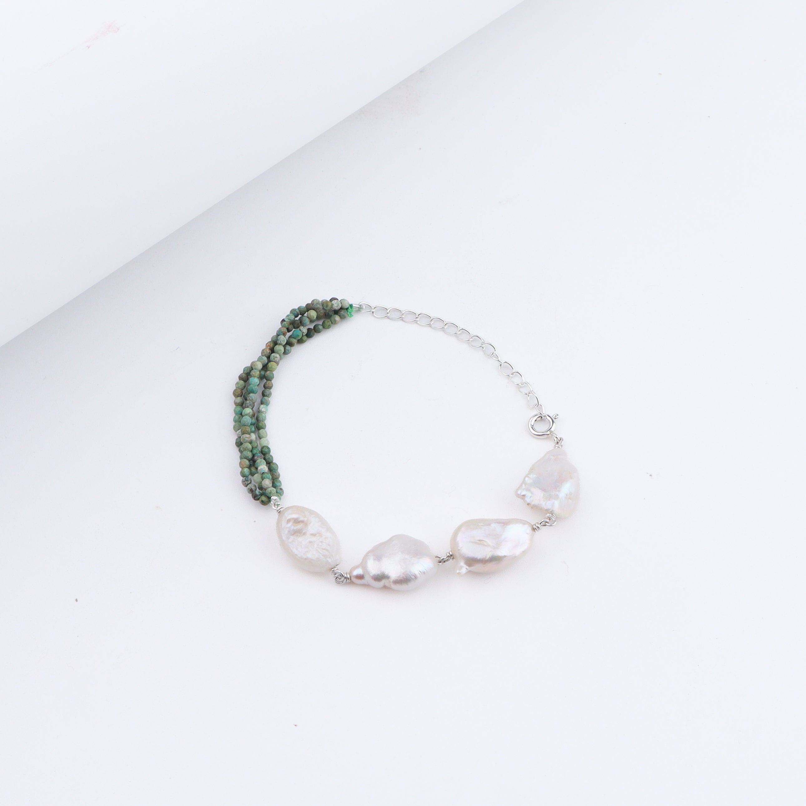 Firoza & Freshwater Pearls Half & Half Silver Bracelet
