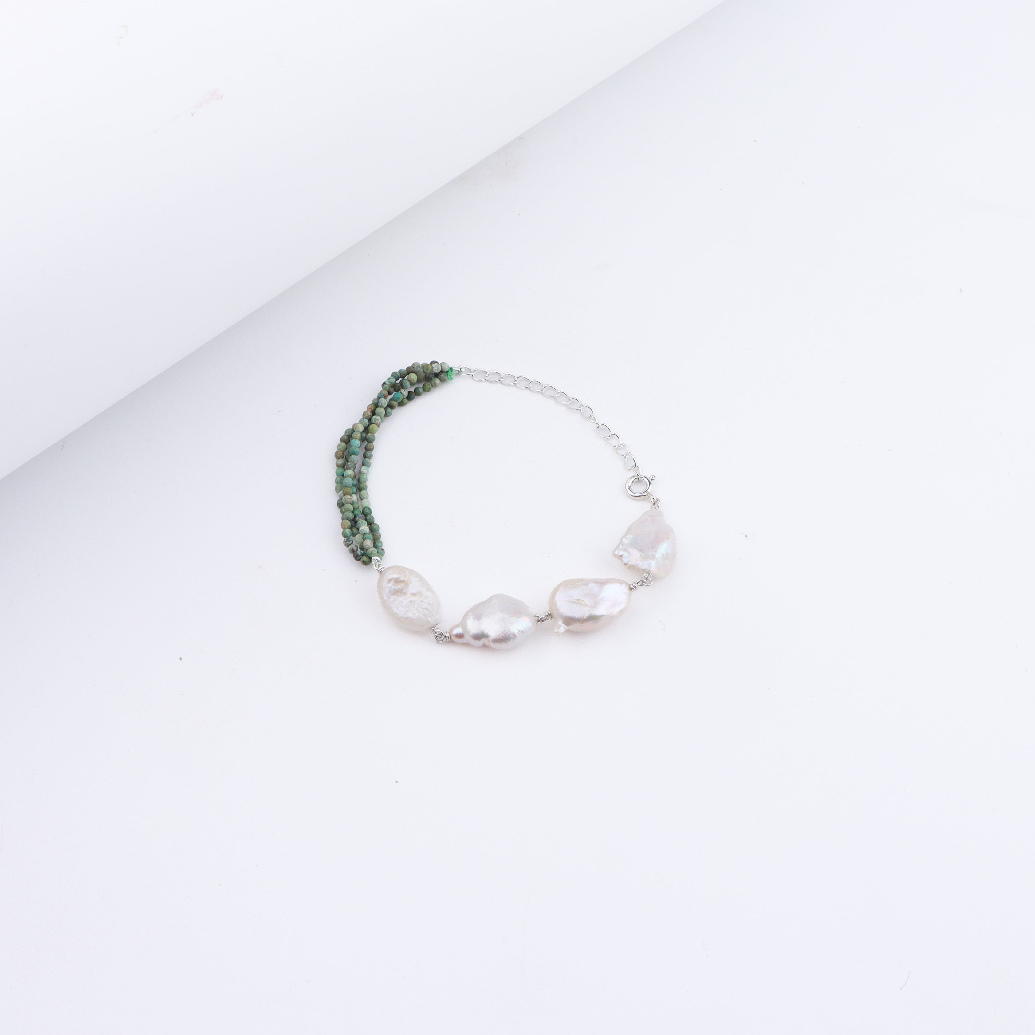 Firoza & Freshwater Pearls Half & Half Silver Bracelet