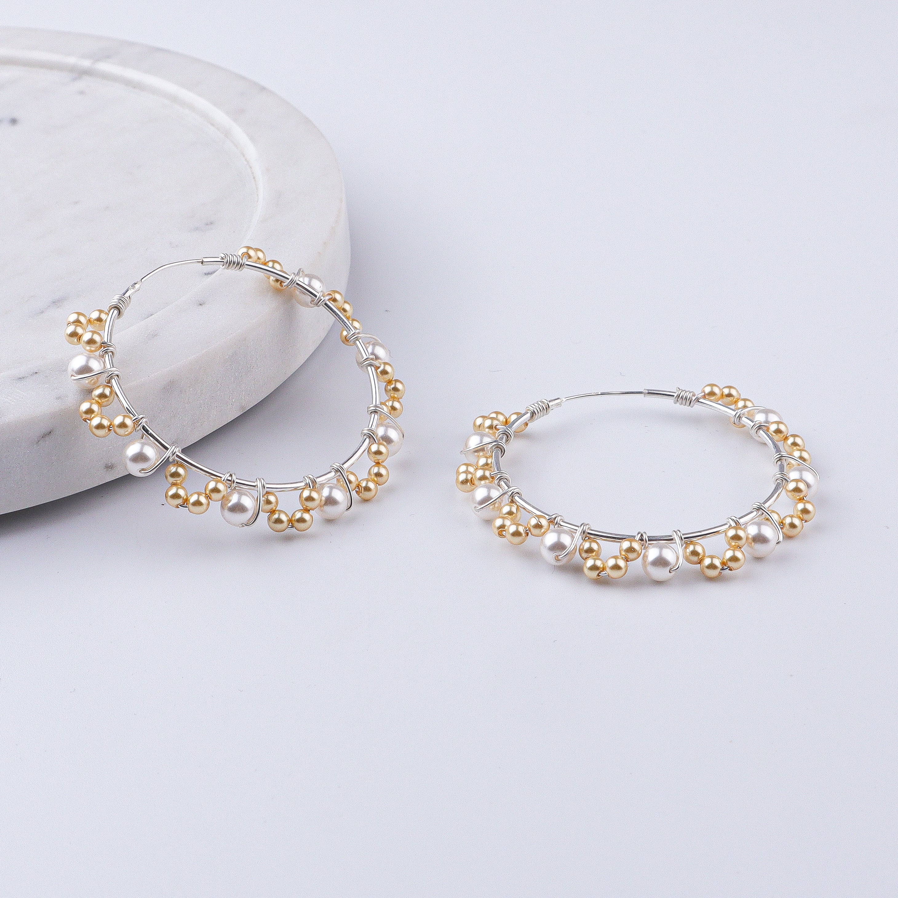 Golden & White Pearl Hoops (Project Handmade)