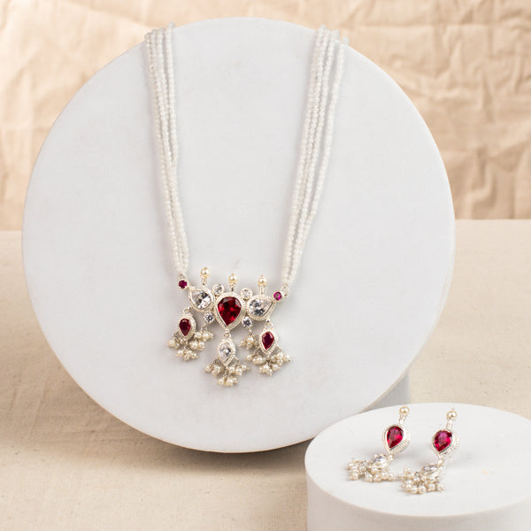 Pink & White Tanmani Set with Moonstones