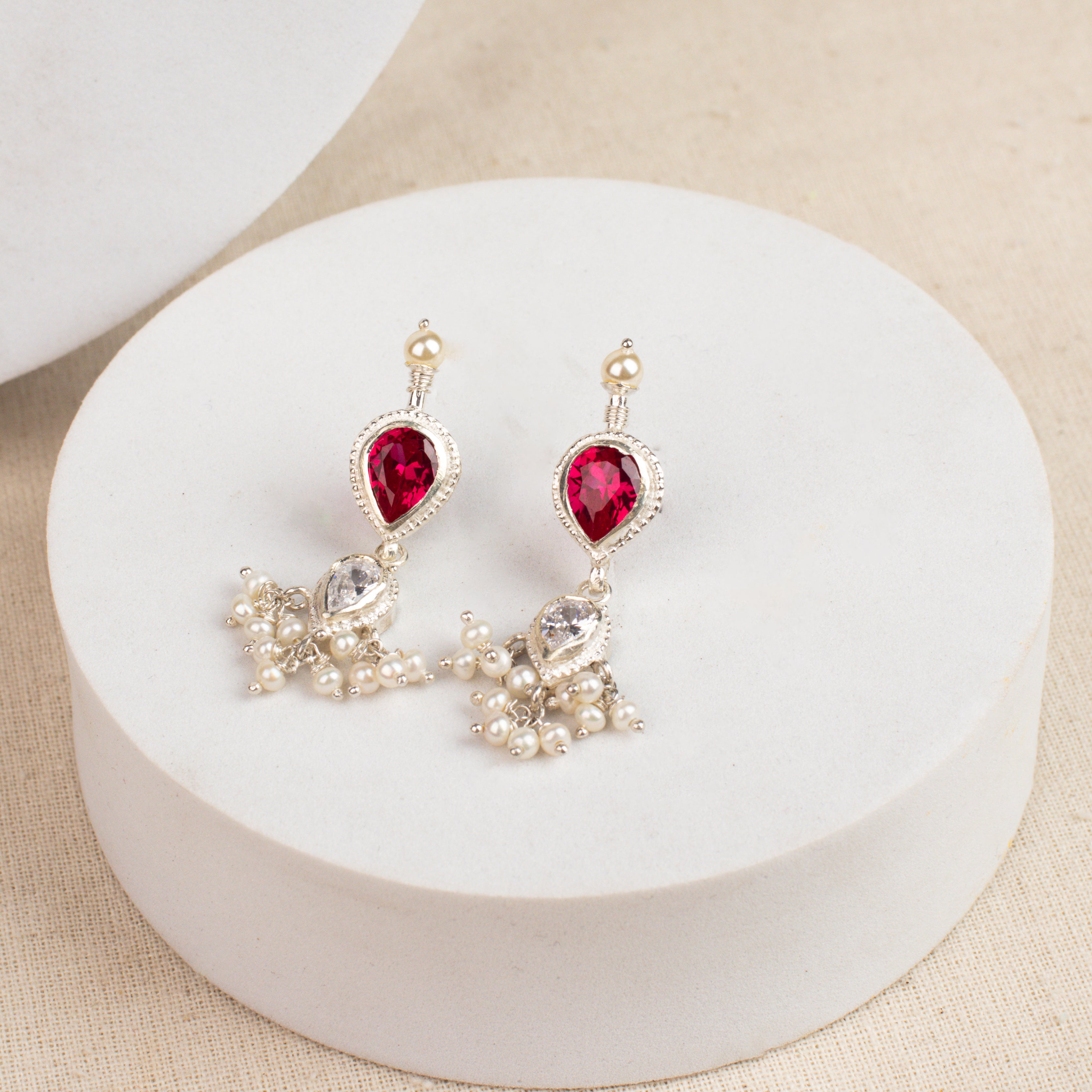 Pink & White Tanmani Set with Moonstones