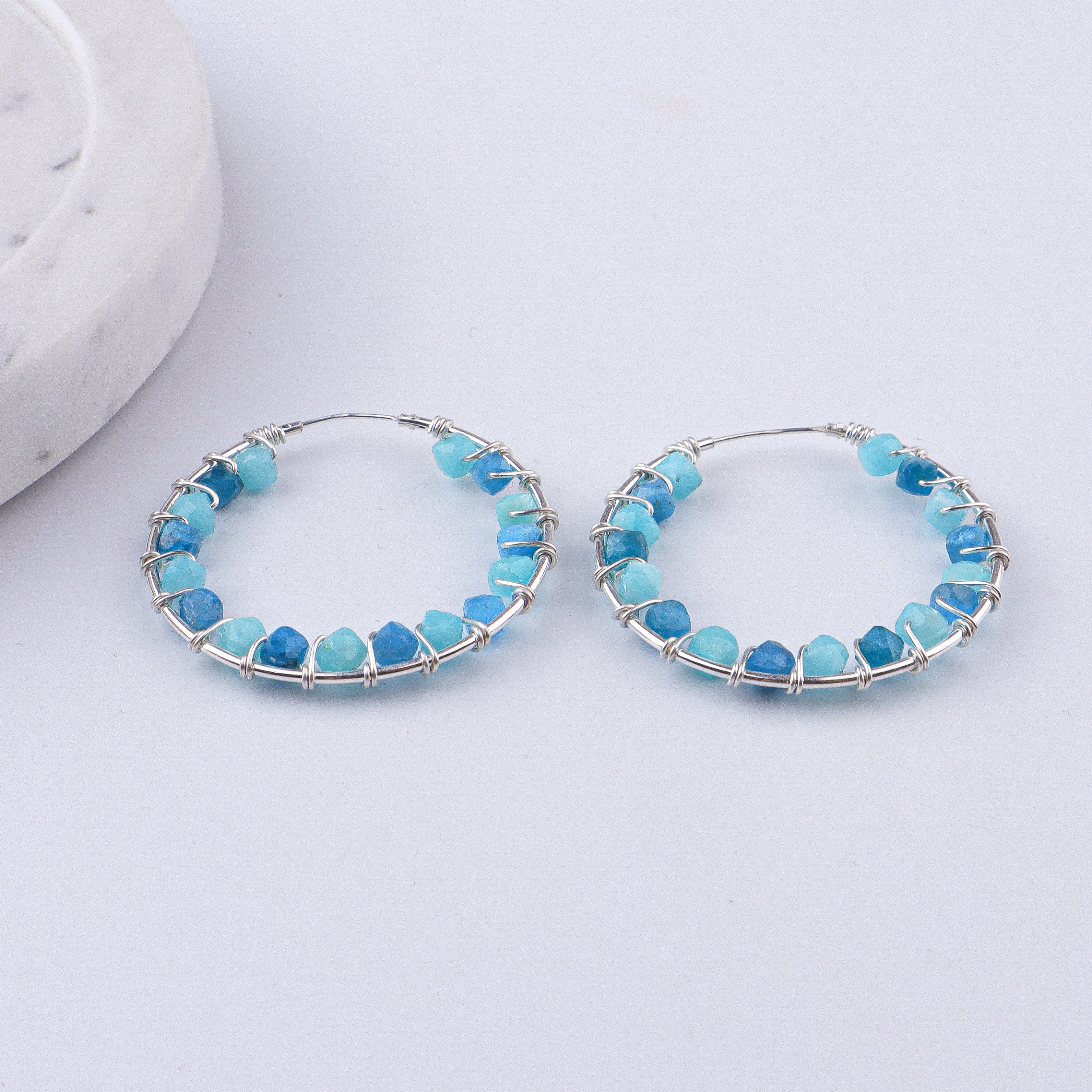 Blue Firoza Wrap Hoops (Project Handmade)