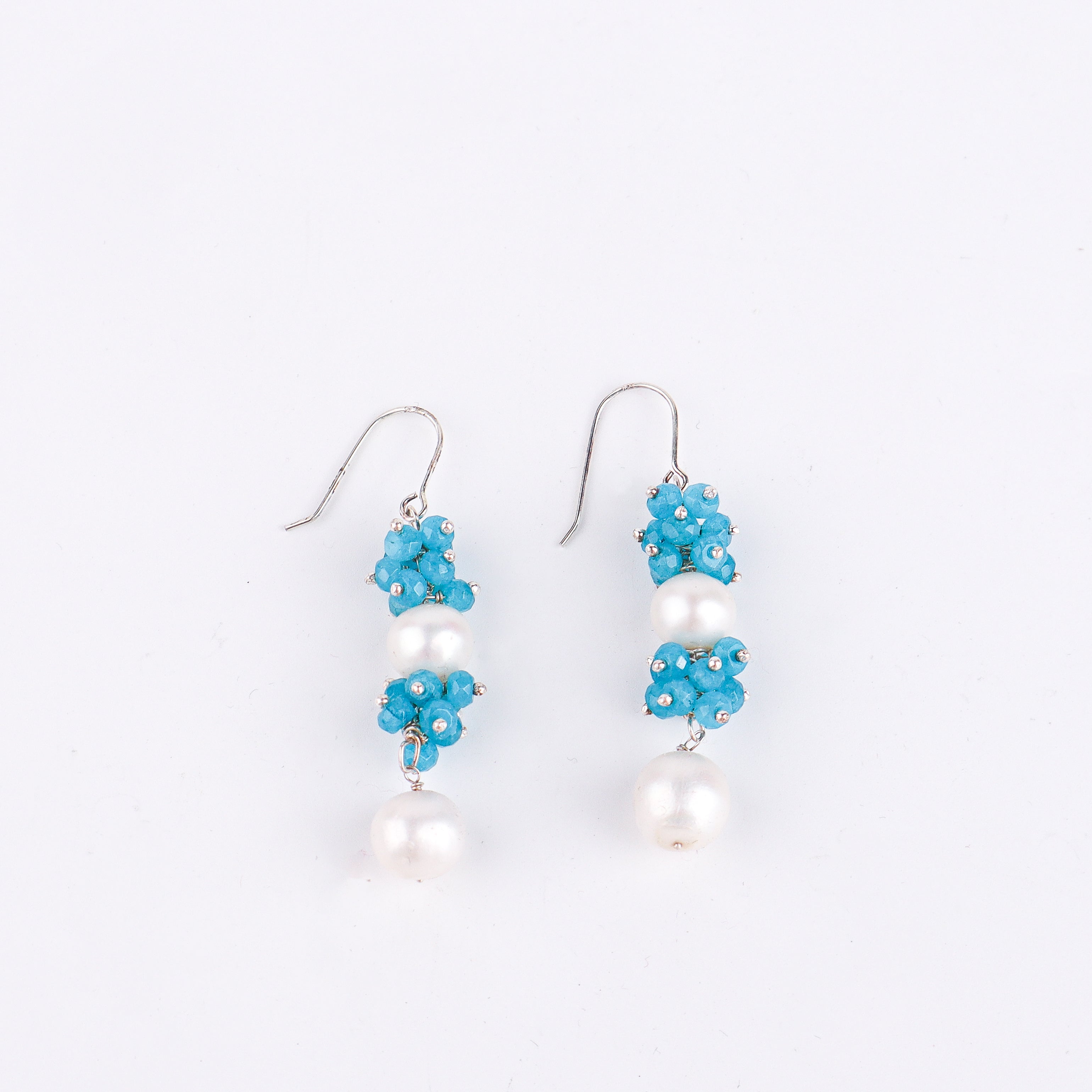 Silver Earring with Chalcedony and Pearls
