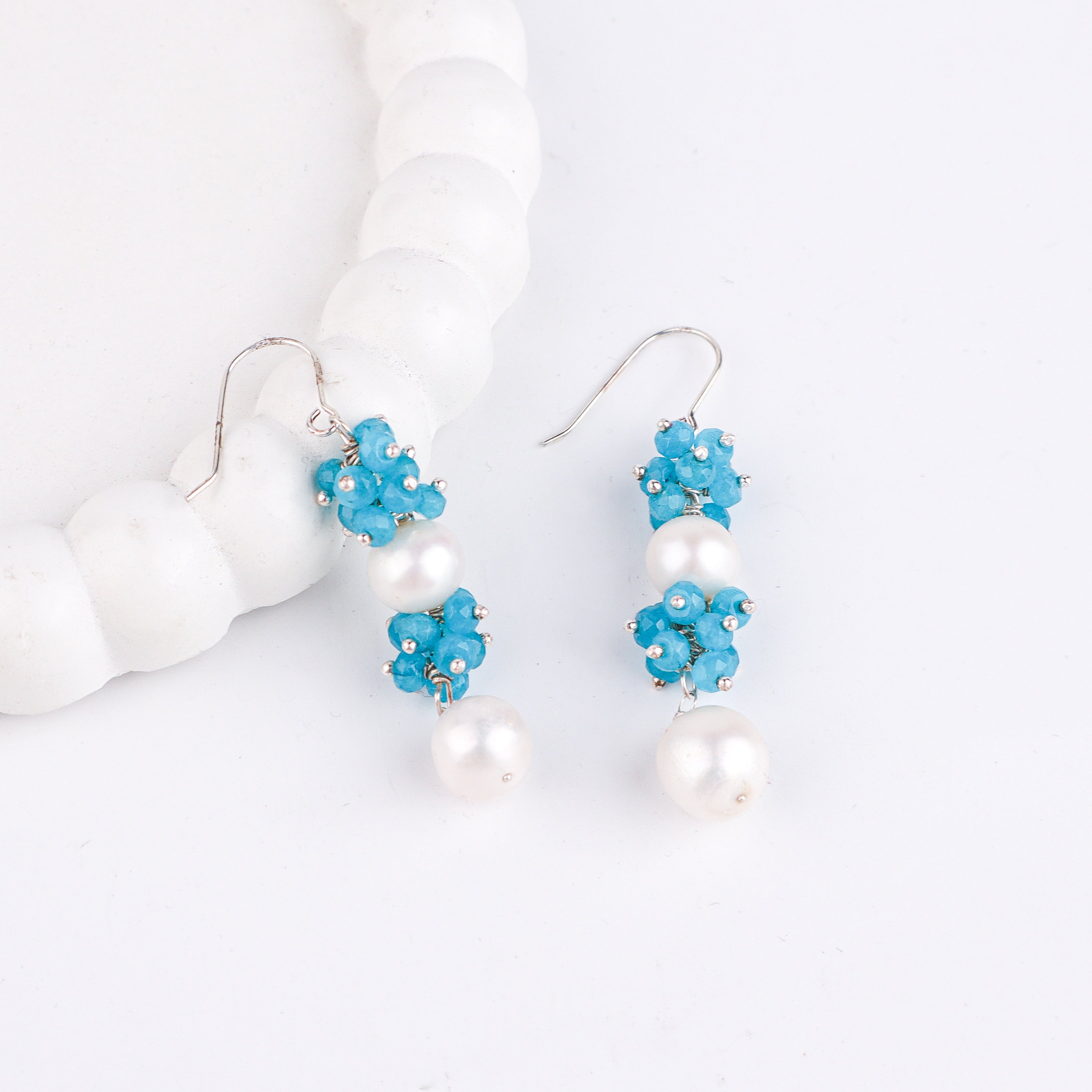 Silver Earring with Chalcedony and Pearls