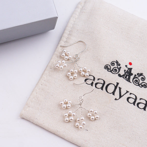 Pearl Flower Silver Earrings (Project Handmade)