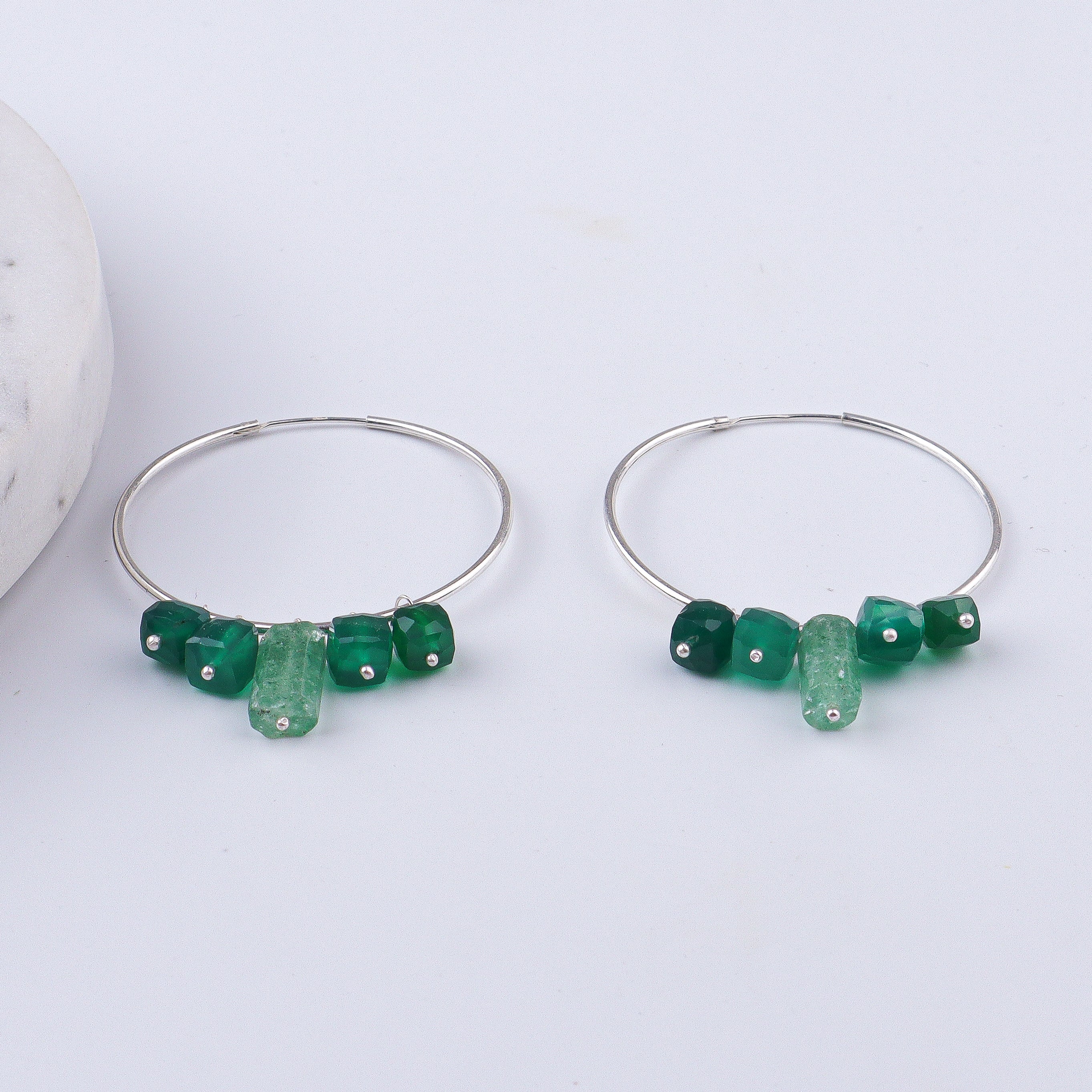 Russian Quartz & Green Onyx Hoops (Project Handmade)