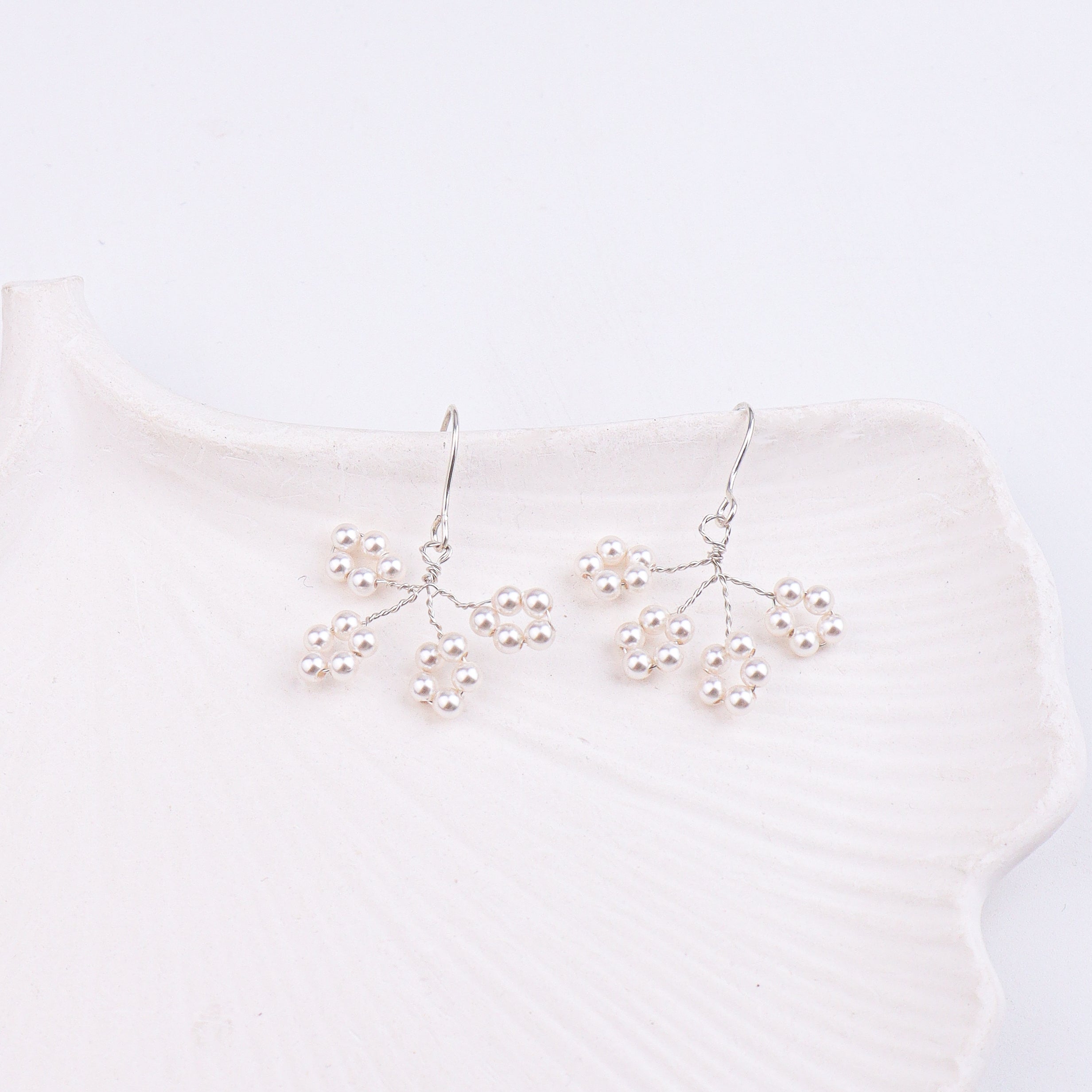 Pearl Flower Silver Earrings (Project Handmade)