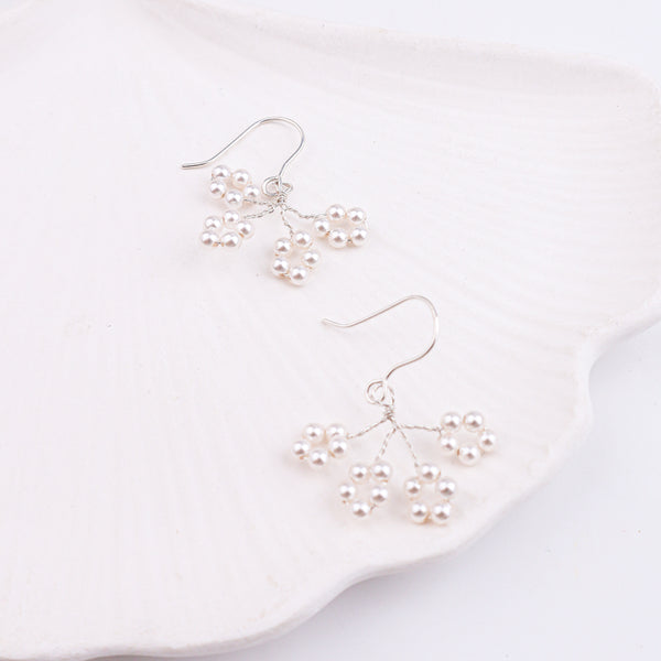Pearl Flower Silver Earrings (Project Handmade)