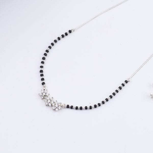 Model wearing Classic CZ Flower Motif Mangalsutra Set Small