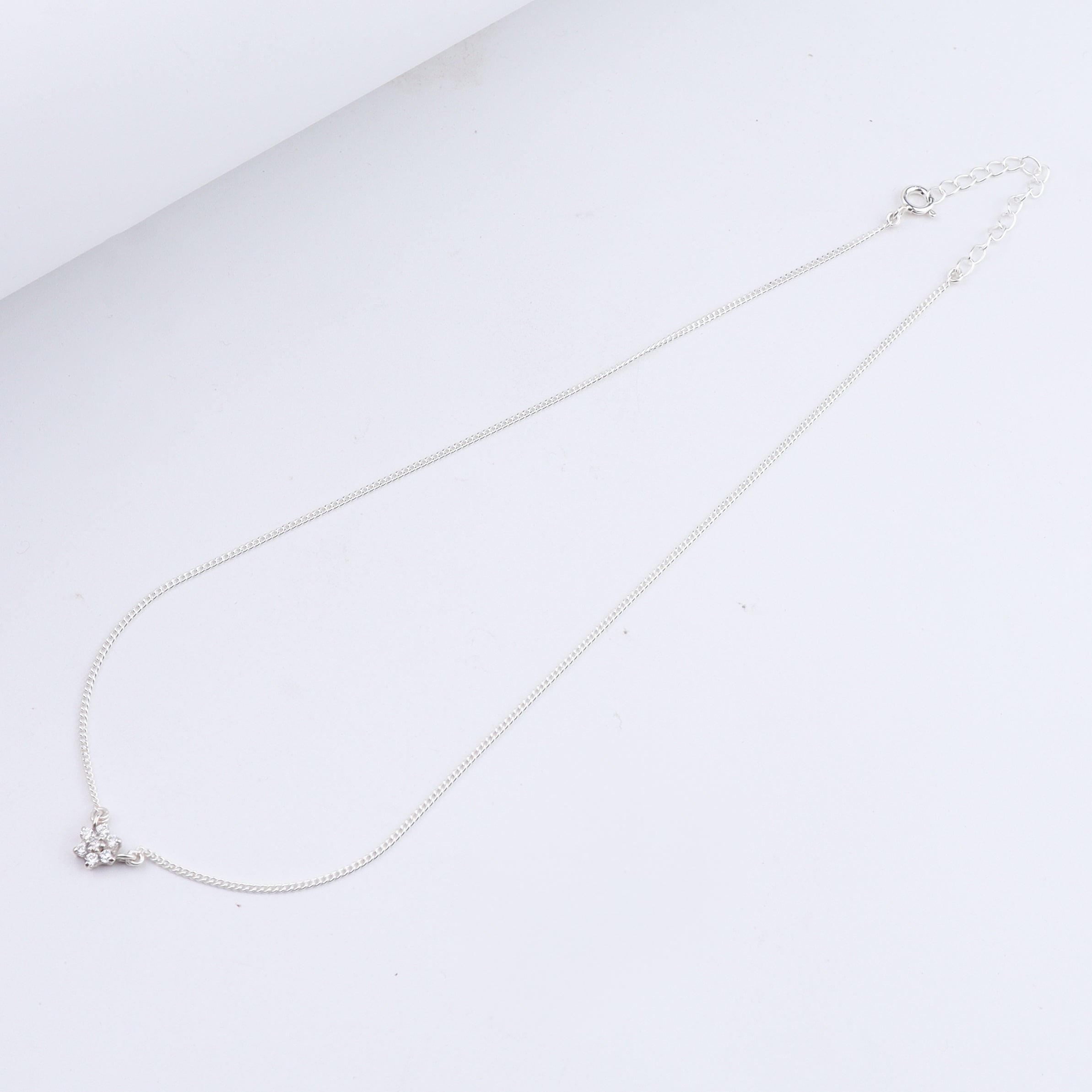 Classic Silver Flower motif CZ Necklace- Small