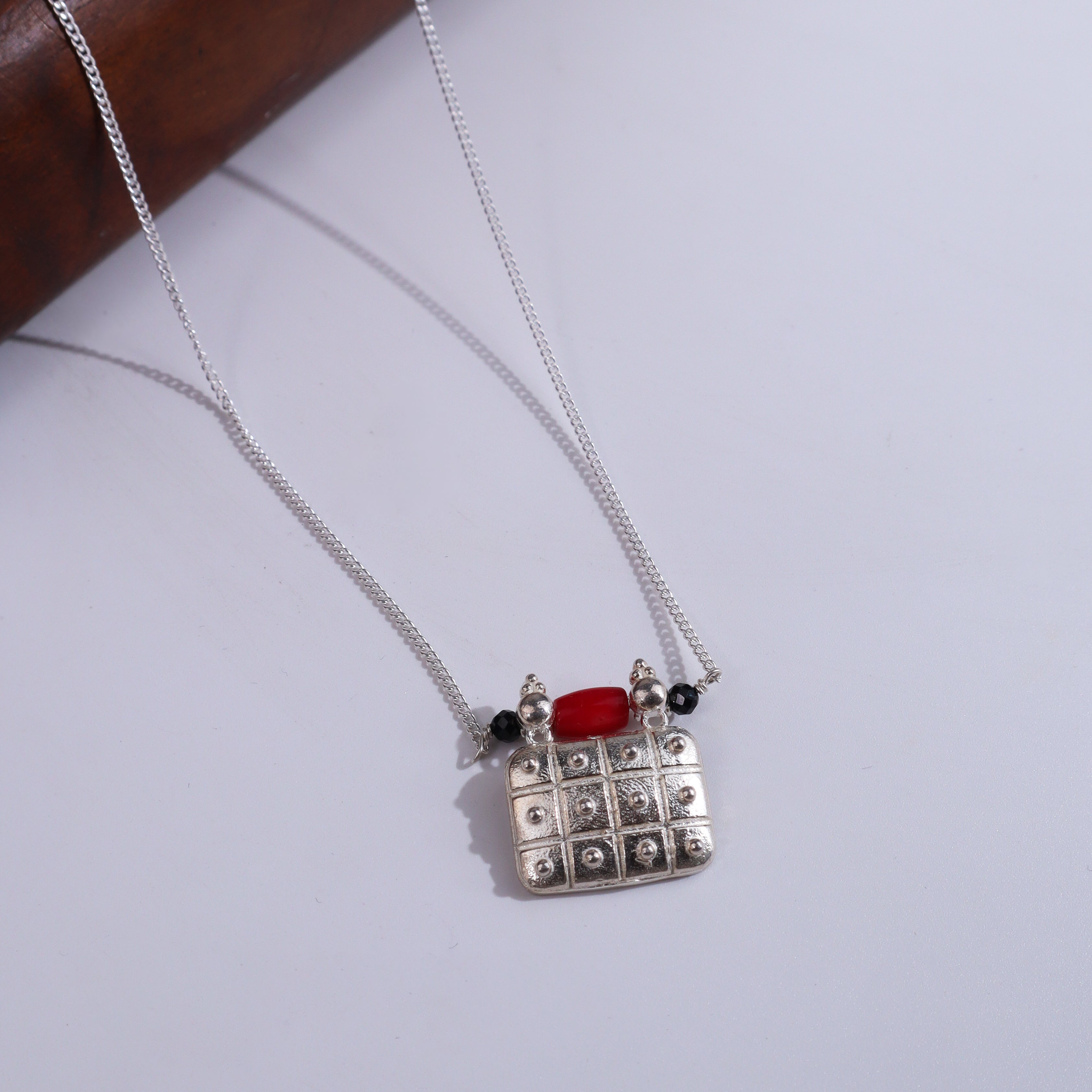 Silver Saaj Motif Mangalsutra with beads