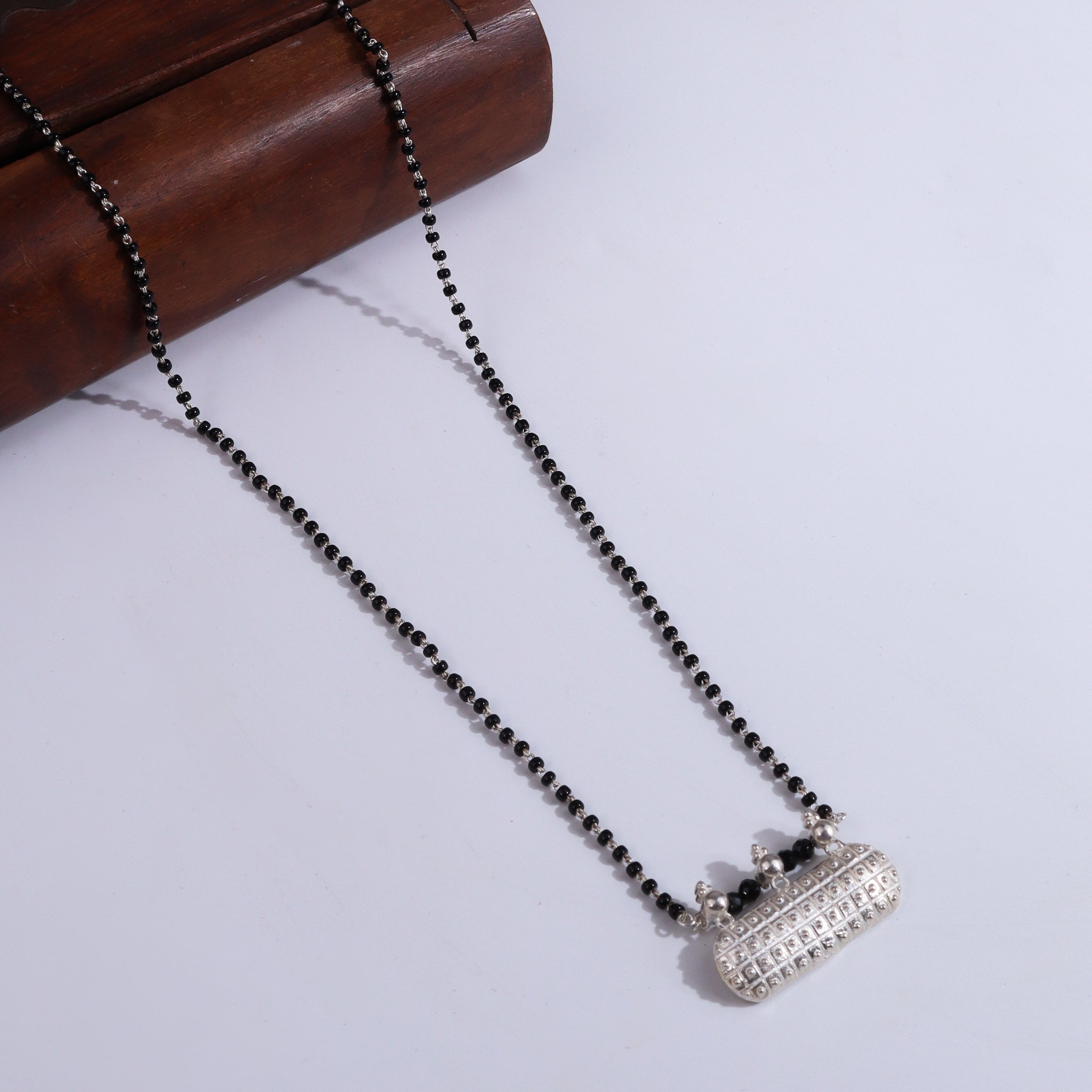 Silver Saaj Motif Mangalsutra with black beads