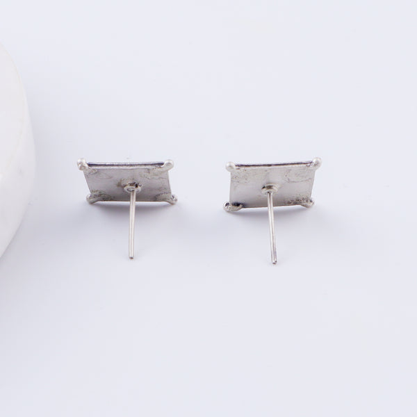 Diamond Shape Filigree Oxidized Silver Earrings