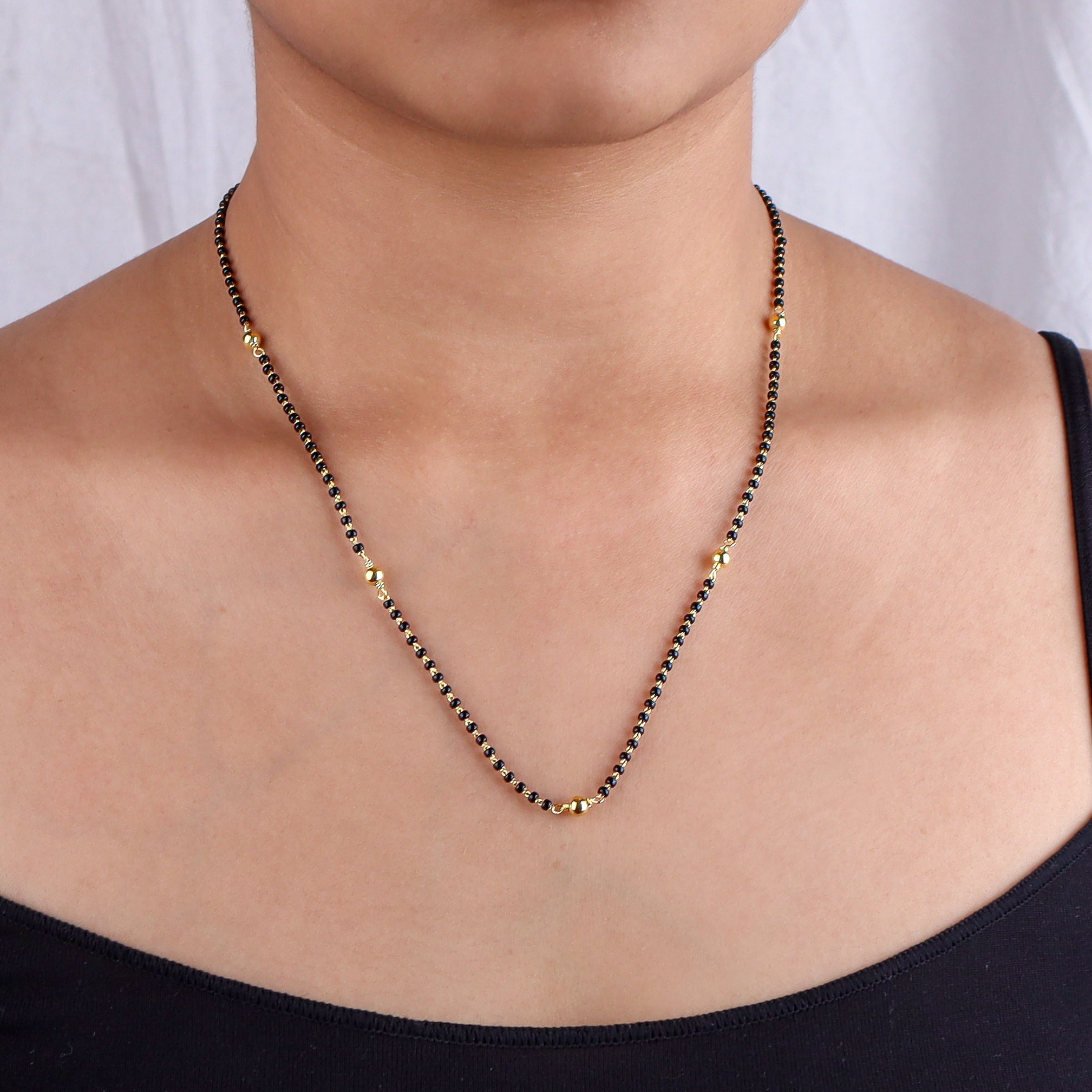 Black Beaded Necklace on Model
