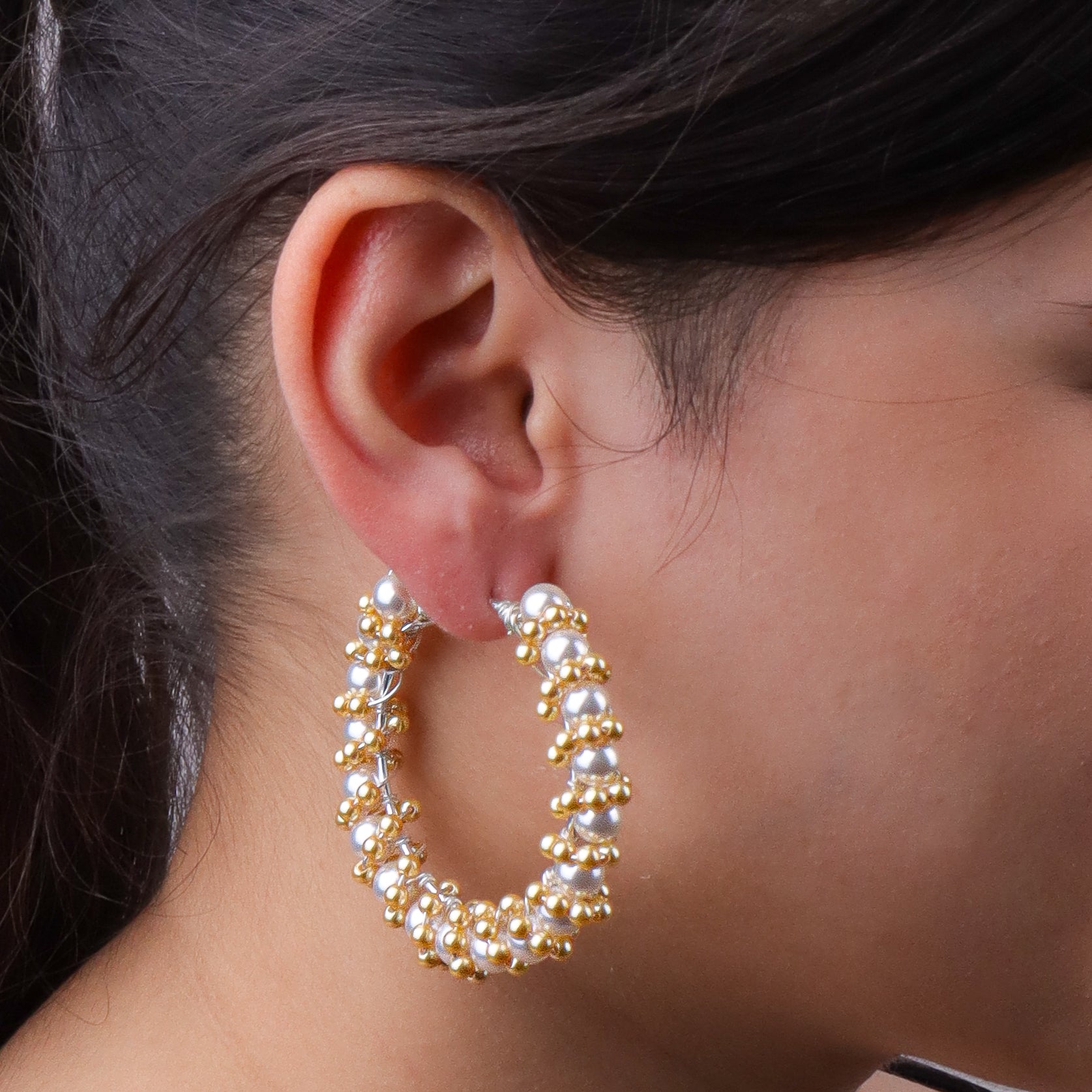 Twisted Golden & White Pearl Hoops (Project Handmade)