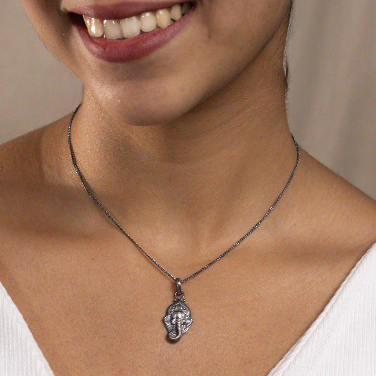 Silver Ganesh Pendant Oxidized Small