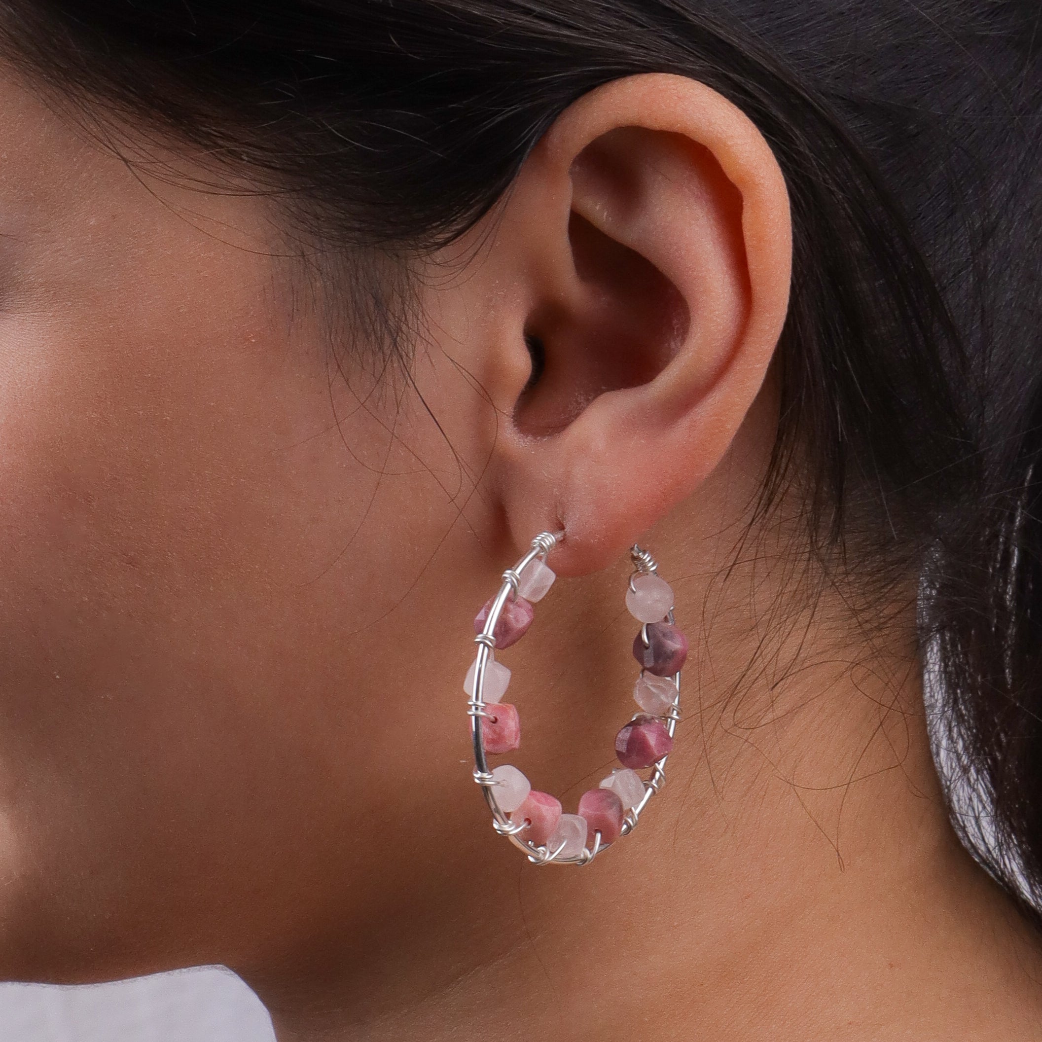 Rose Quartz Wrap Hoops (Project Handmade)