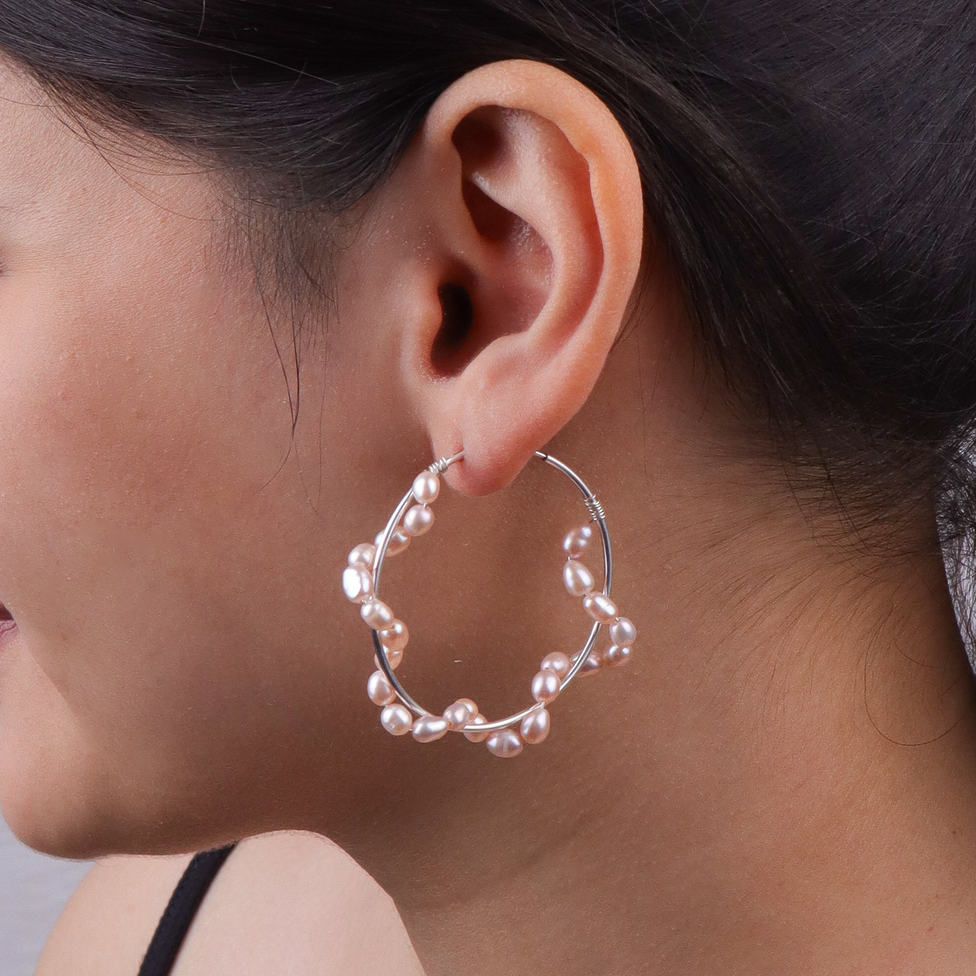 Twisted Rice Pearl Hoops (Project Handmade)