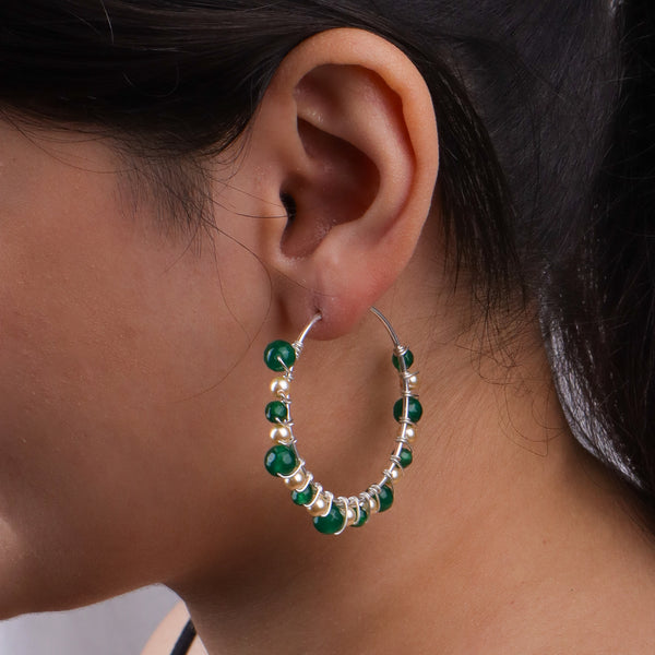Green Onyx & Golden Pearl Wrap Hoops (Project Handmade)