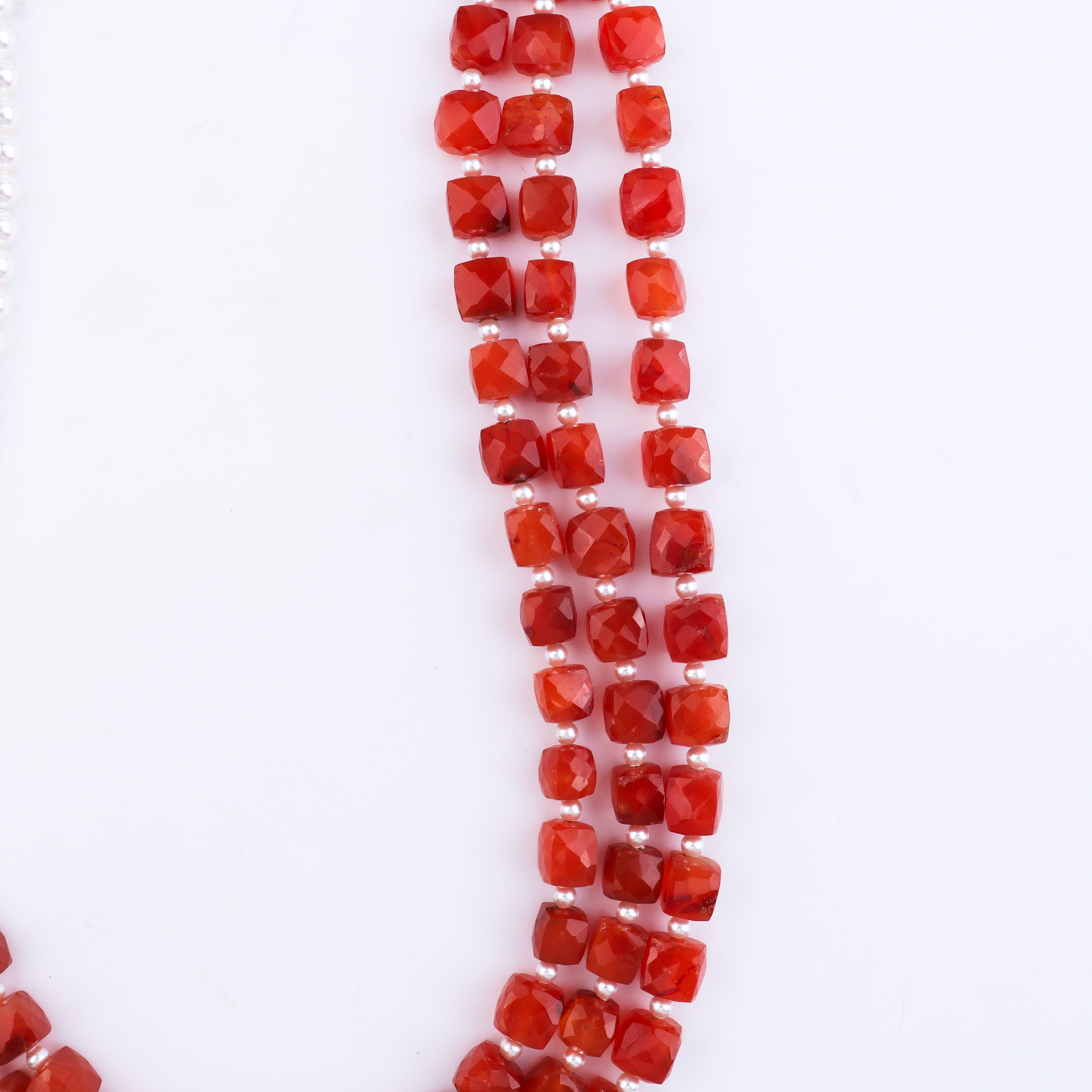 Pearl and red beaded necklace with silver accents